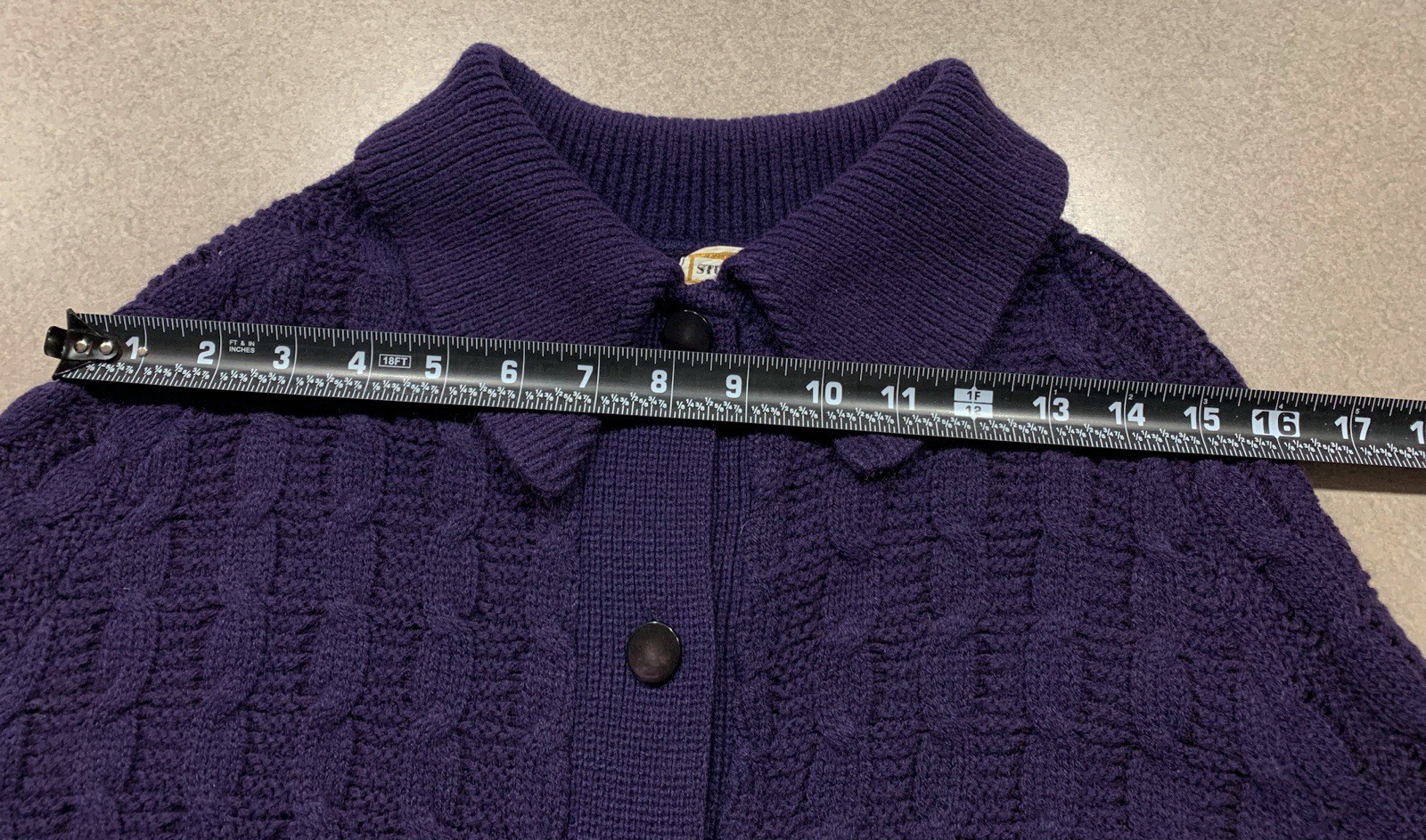 Vintage 70s Sturbridge Blue Cable Knit Sweater Cape Poncho Collared