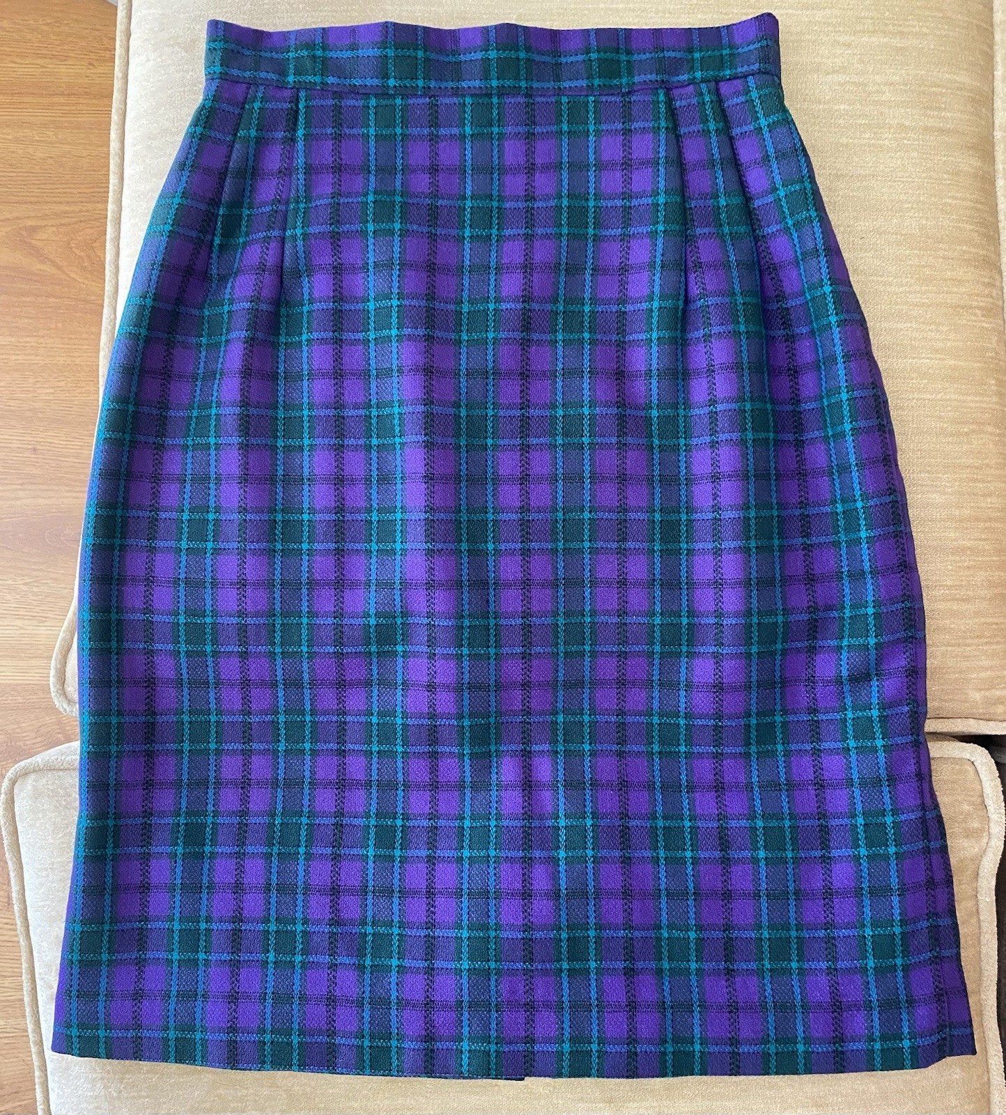 Vintage Plaid Wool Skirt Purple And Green Plaid High Waist Skirt Size Small