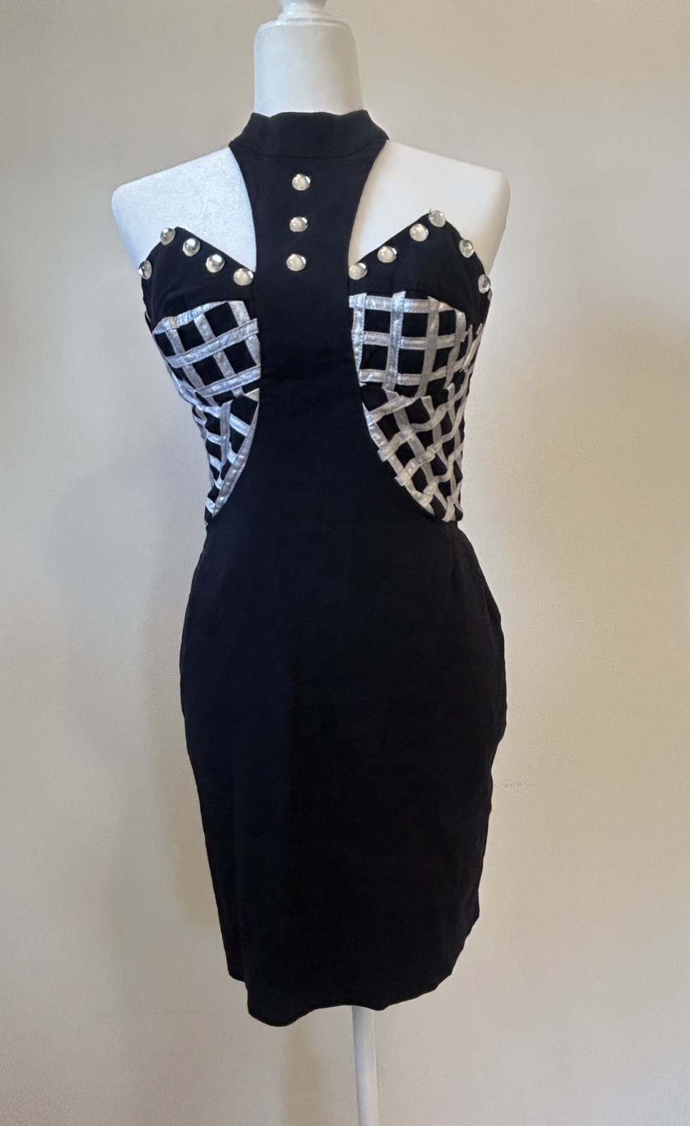 Vintage 80s/90s Private Club Studded Embellished Bustier Halter Bodycon Dress