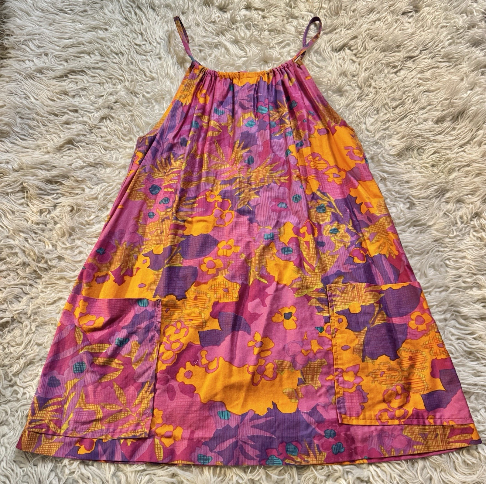 Vtg Sun Fashions Hawaii Honolulu A Line Mini Dress Pockets 60s Psychadelic Mod