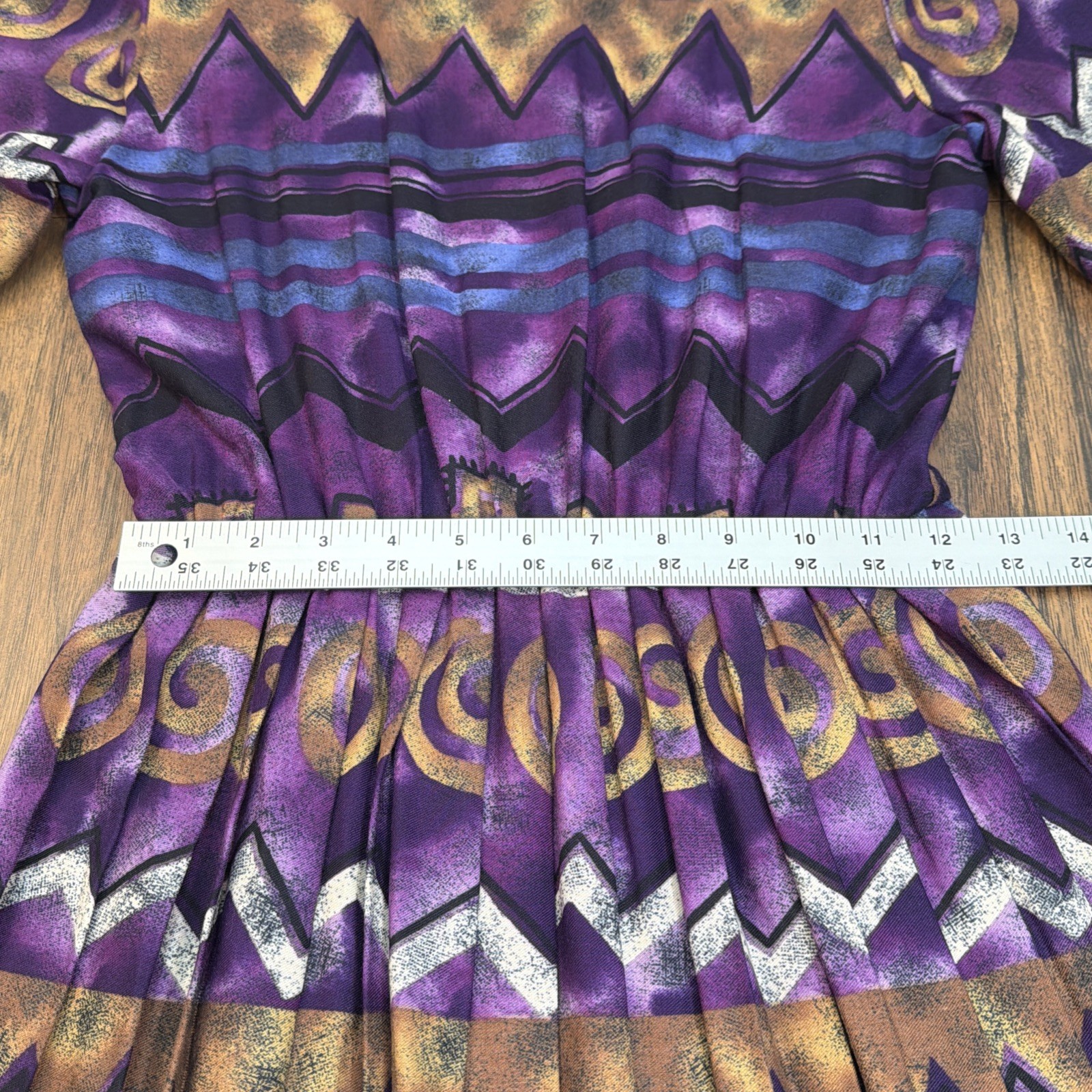 Vintage 90s Terri Ellen Pleated Midi Dress Purple Southwestern Whimsigoth Aztec
