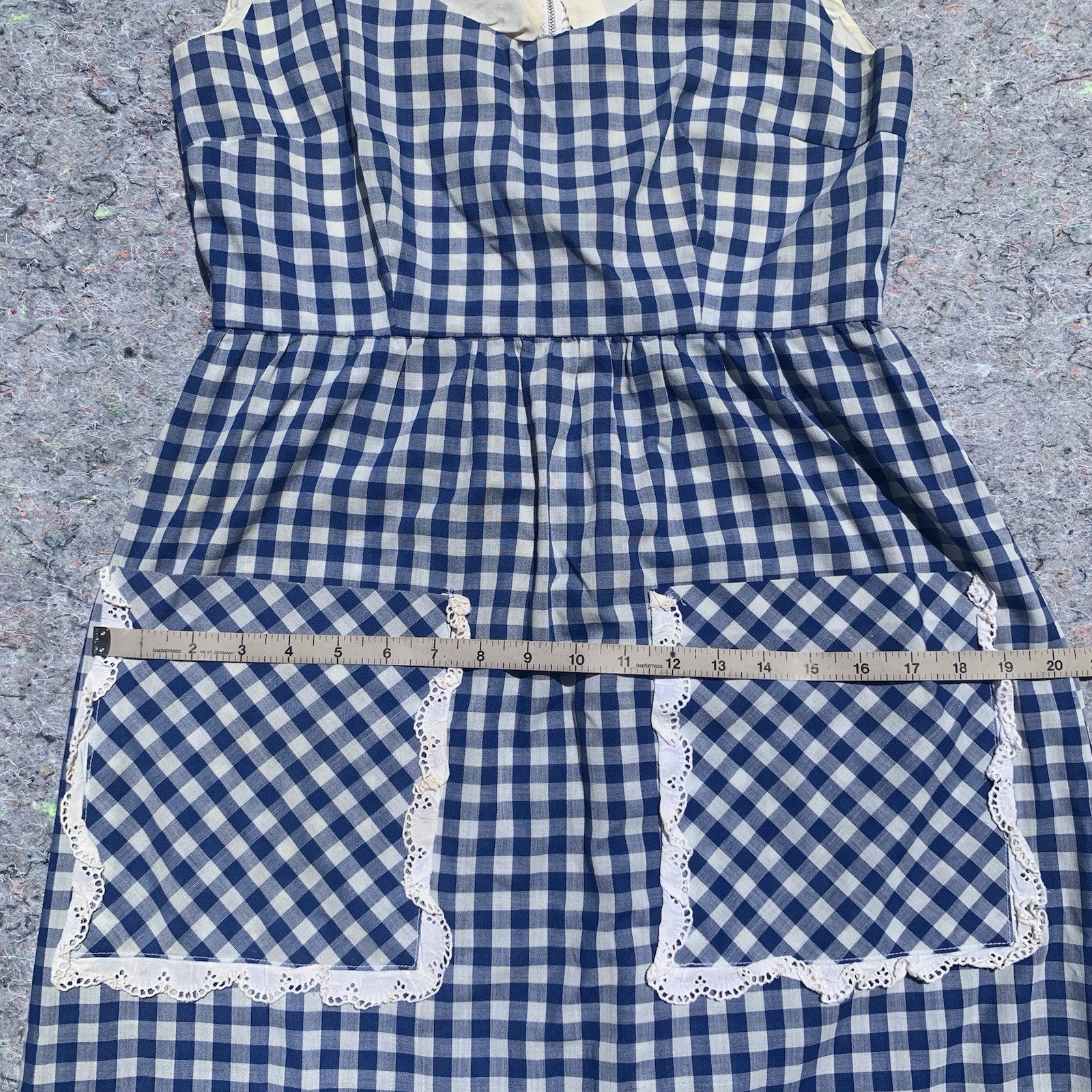 As Is vintage 50s blue gingham cotton sleeveless straight maxi dress cottage