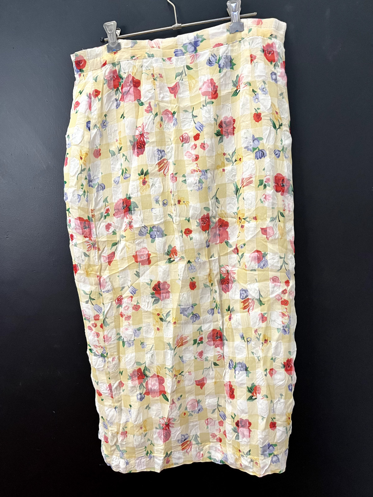 Vintage Australian 1980s MIXIT Wrap Midi Skirt Yellow Floral Plaid AU 14