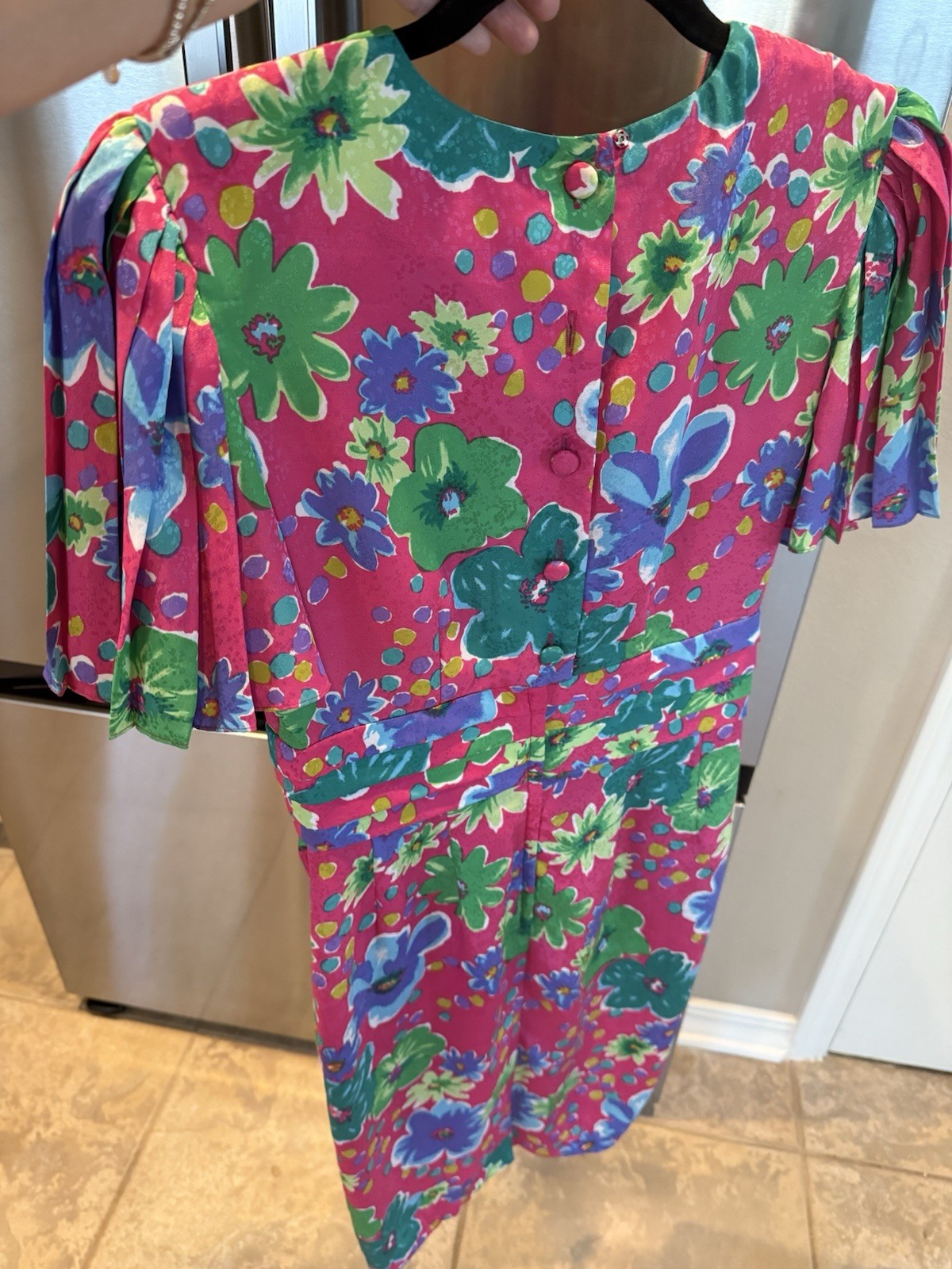 Maggy Boutique Vintage Floral Dress Pink Green Blue Purple 100% Polyester Size 4