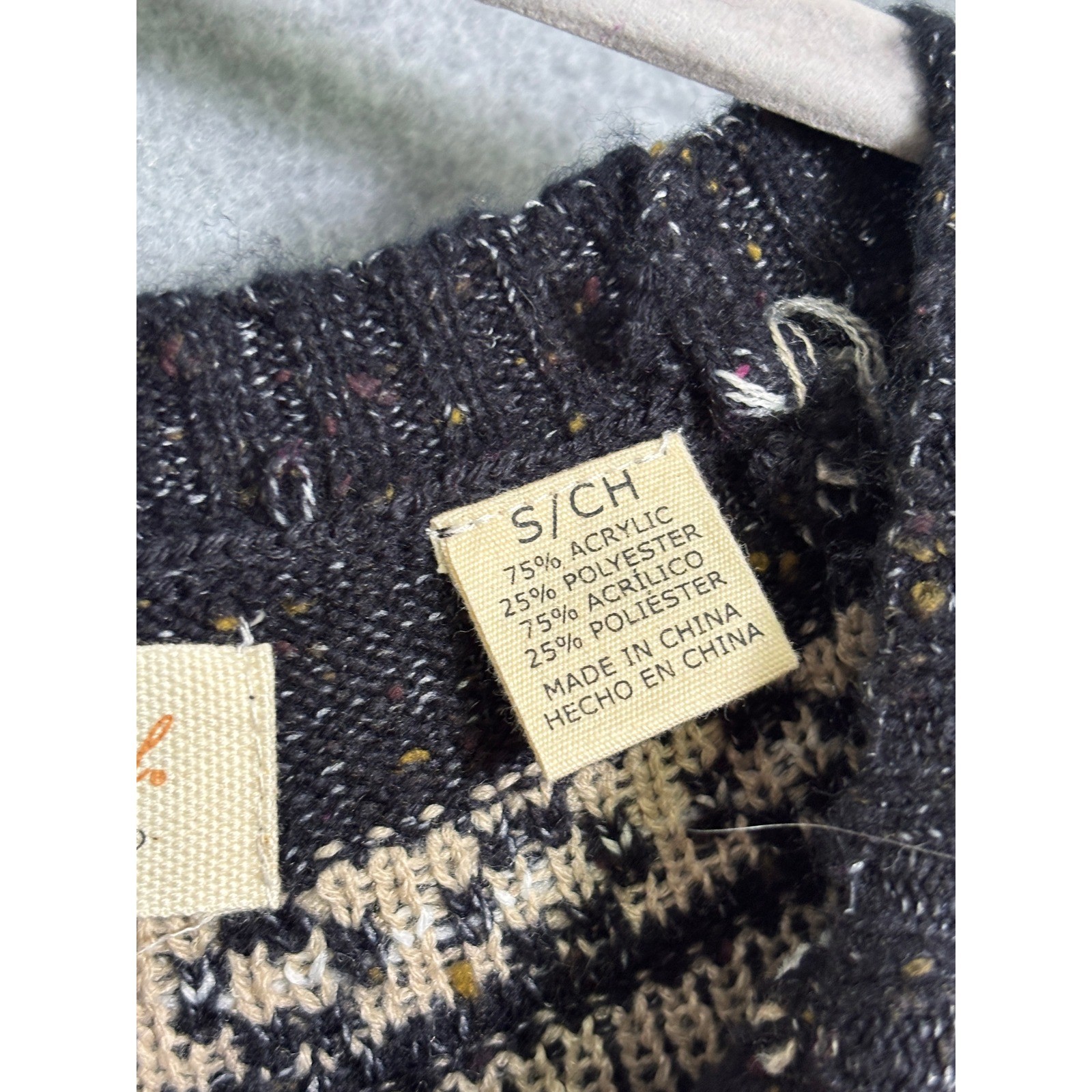 Weatherproof Vintage Fair Isle Sweater Black Cream Nordic Knit Pullover