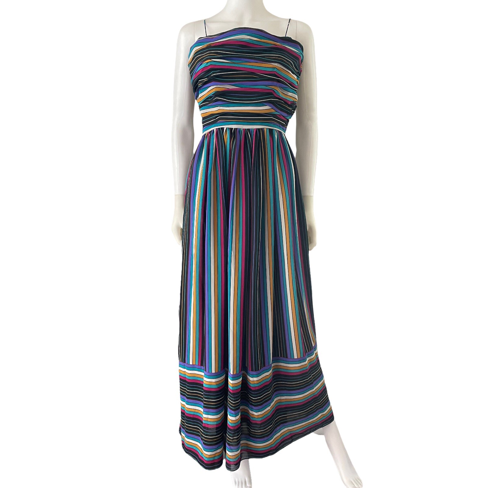 Vintage 70s 80s Bill Blass Dress, S/M Rainbow Striped Maxi