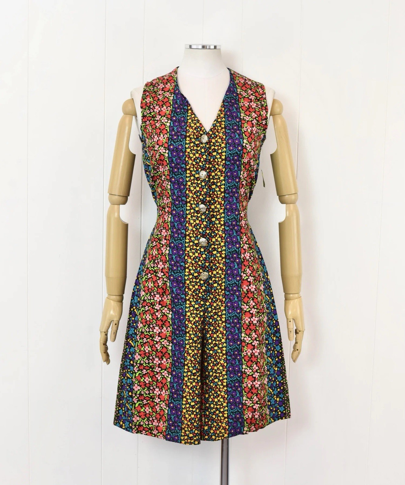 Vtg 80s Floral Colorful Cotton One Piece Romper Jumpsuit Deadstock with Tag