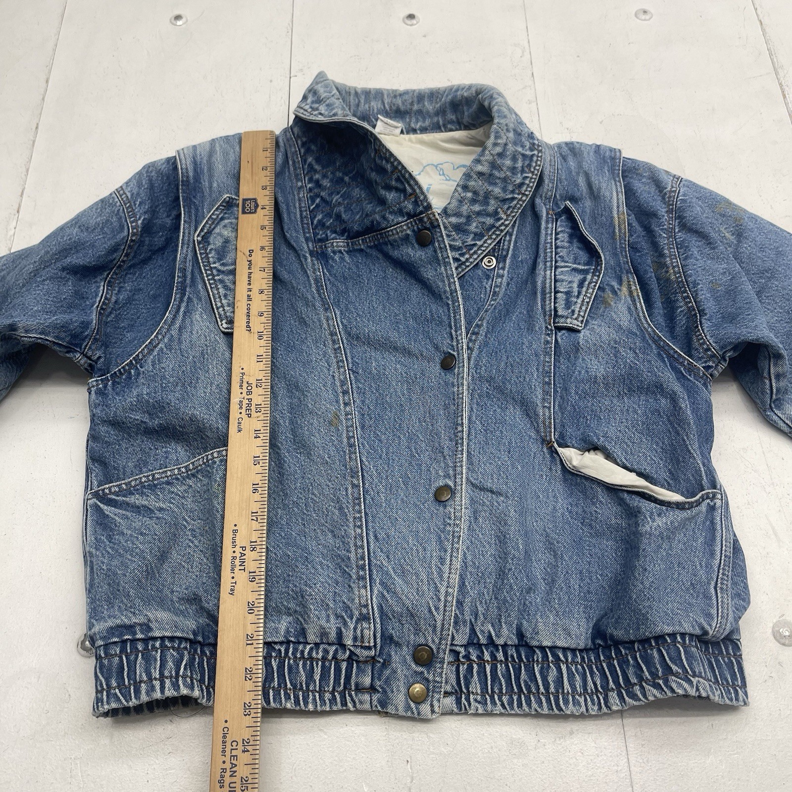 Vintage Le Arsi Blue Denim Bomber Trucker Jacket Women’s Size Large 13/15