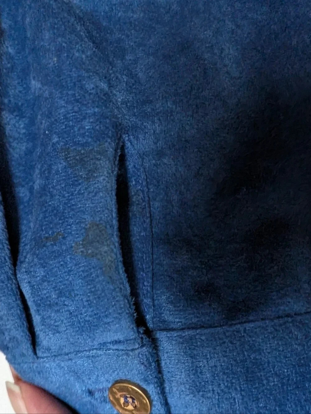 Vintage 70’s Button Front Blue Velour Dress & Jacket Anjac By Marc Needleman