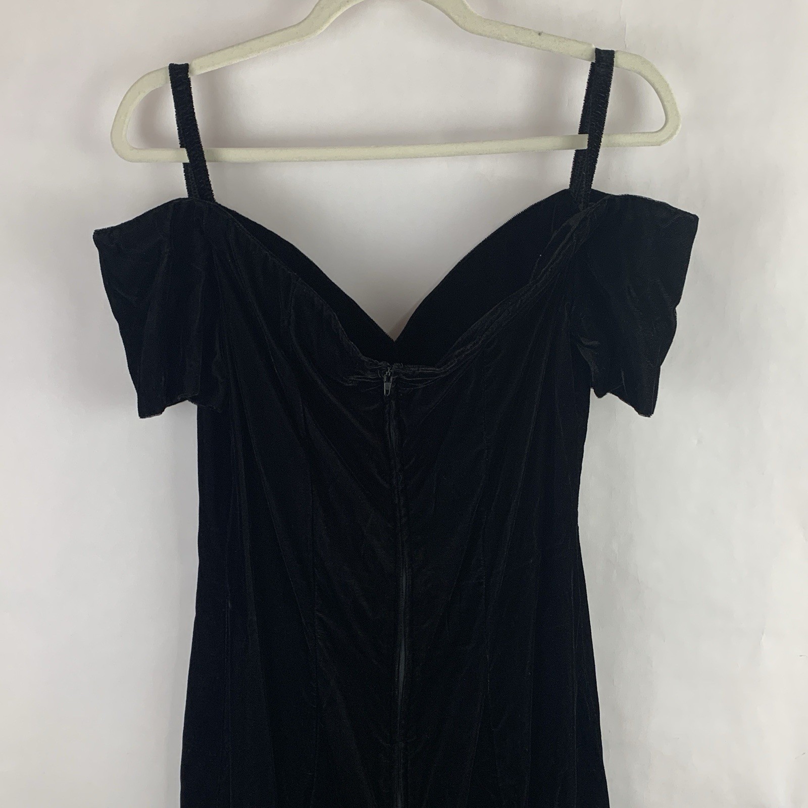 Vtg 80s Black Velvet Mini Dress Whimsigoth Sweetheart Neck Off The Shoulder