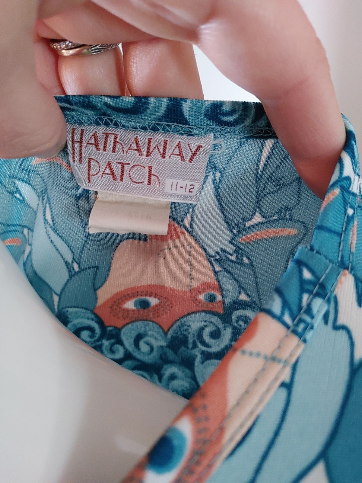 1960’s Hathaway Patch Women’s Knit Top Size 11-12 Vintage Print Turquoise Blue