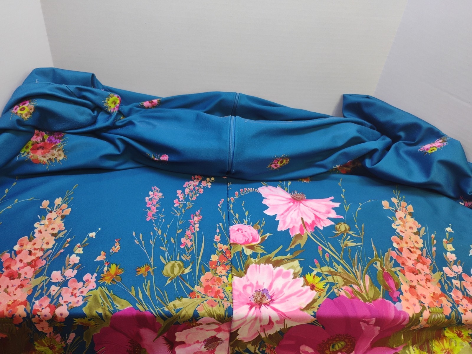 VTG Lady Lisanne Blue Floral Moo Moo Robe Housecoat 1/2 Zip Loungewear Sz M/ L