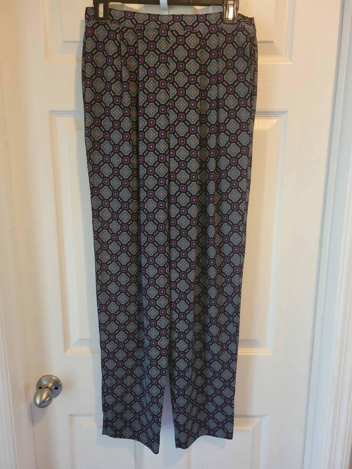 Vintage Pants Navy/Purple/Teal Geo Print By DAVID BROOKS, Light, Pockets, Sz 10