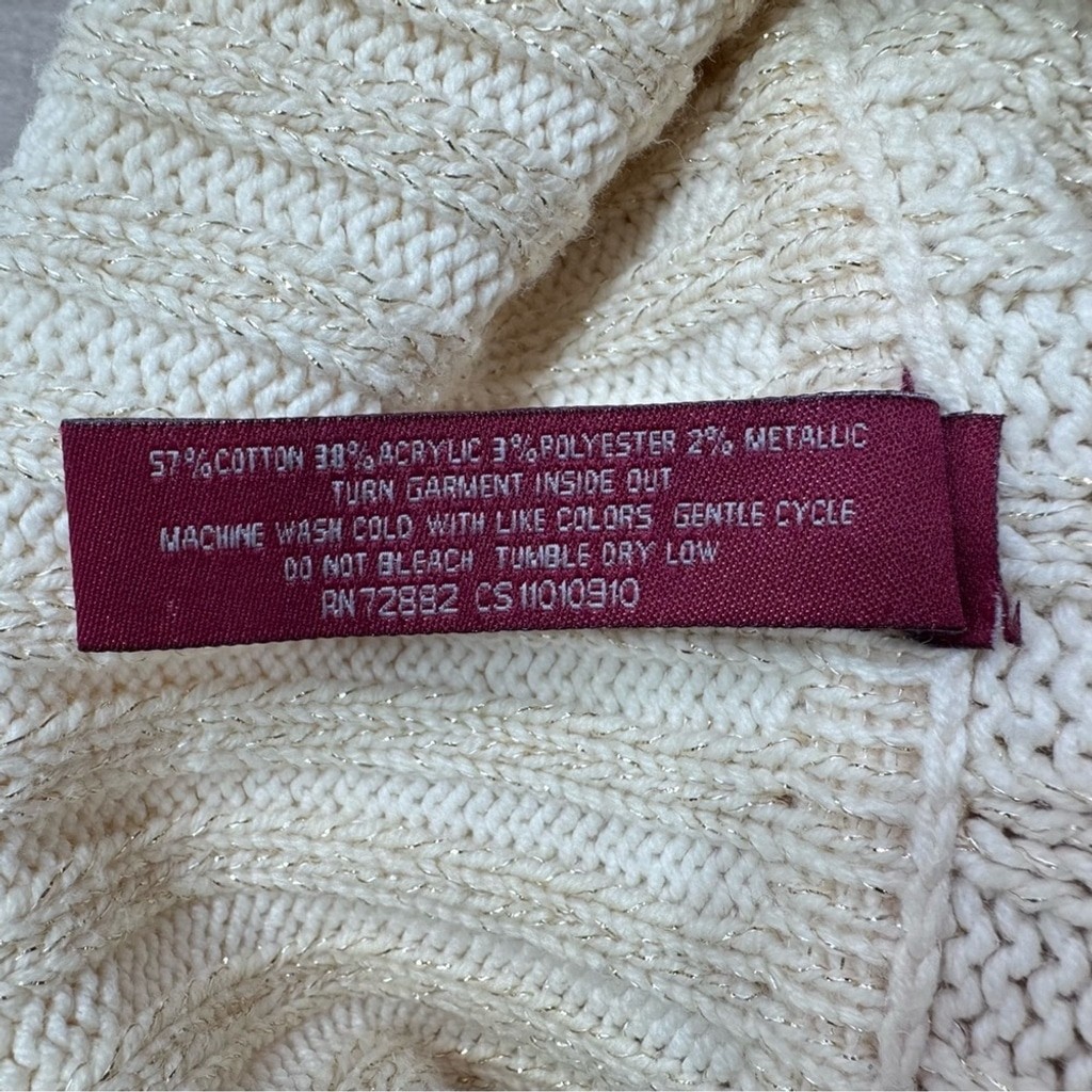 Vintage Gitano Ivory Cable Knit Turtleneck Sweater with Metallic Threads Y2K XXL