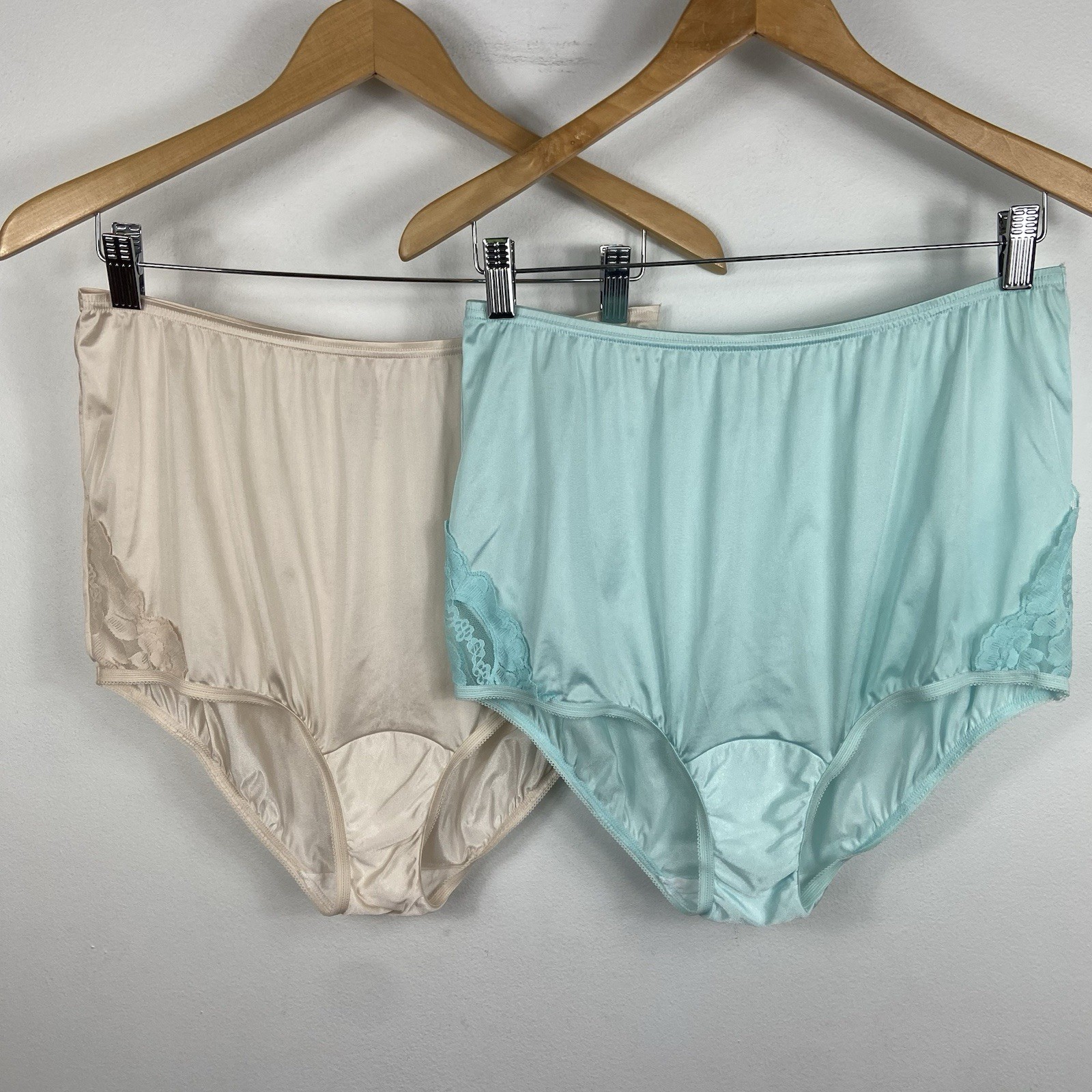 2 Pairs Vintage Vanity Fair 8 / 2XL Silky Panties Lace Nylon Semi Sheer 13-001