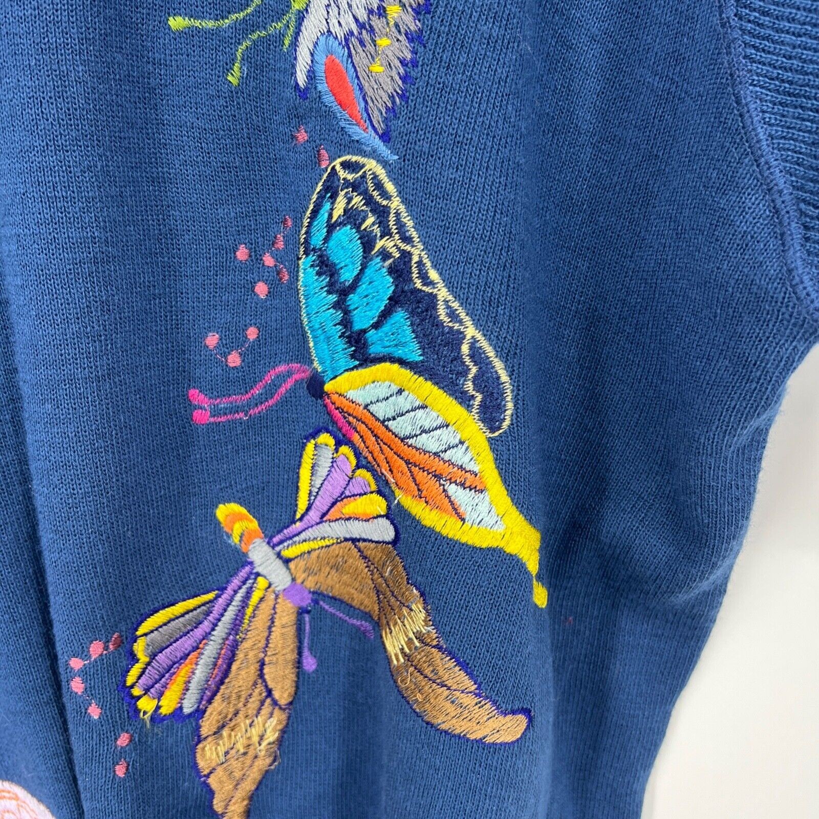 Vintage Cyn Les Shirlee Embroidered BUTTERFLY Sweater Blue Size 22
