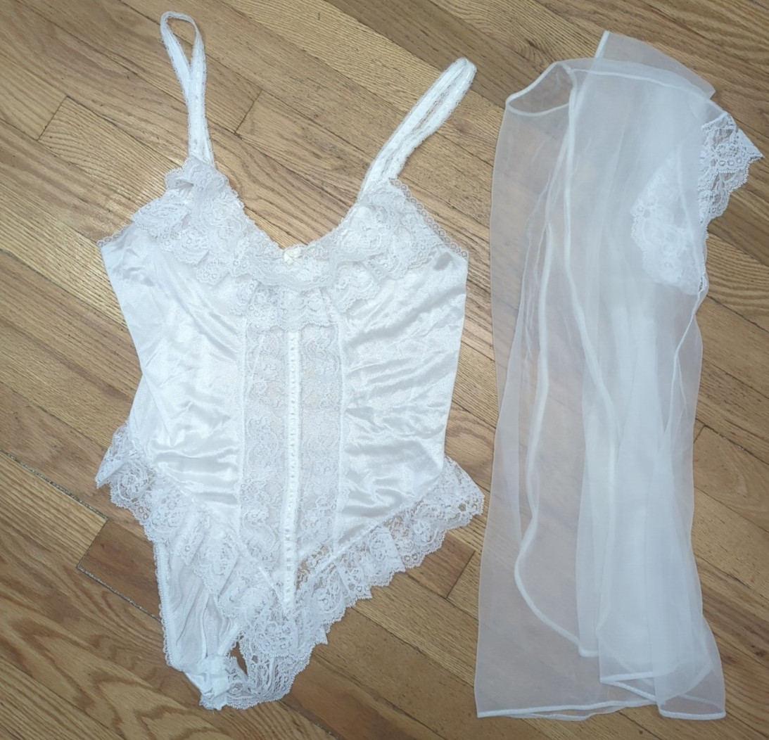 Vintage Inner Most Lace White Nylon Teddy Size Medium W/Sheer Robe