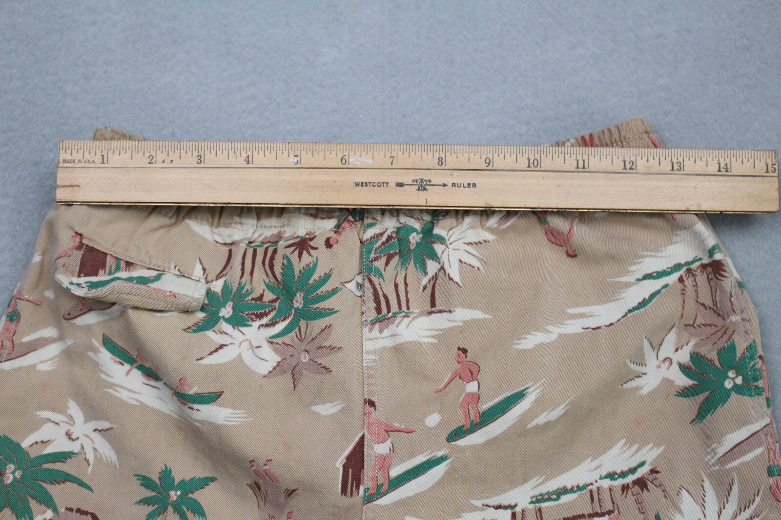 Vintage Springmaid Fabric Shorts Womens Small Hawaiian Print 1940s Flaws
