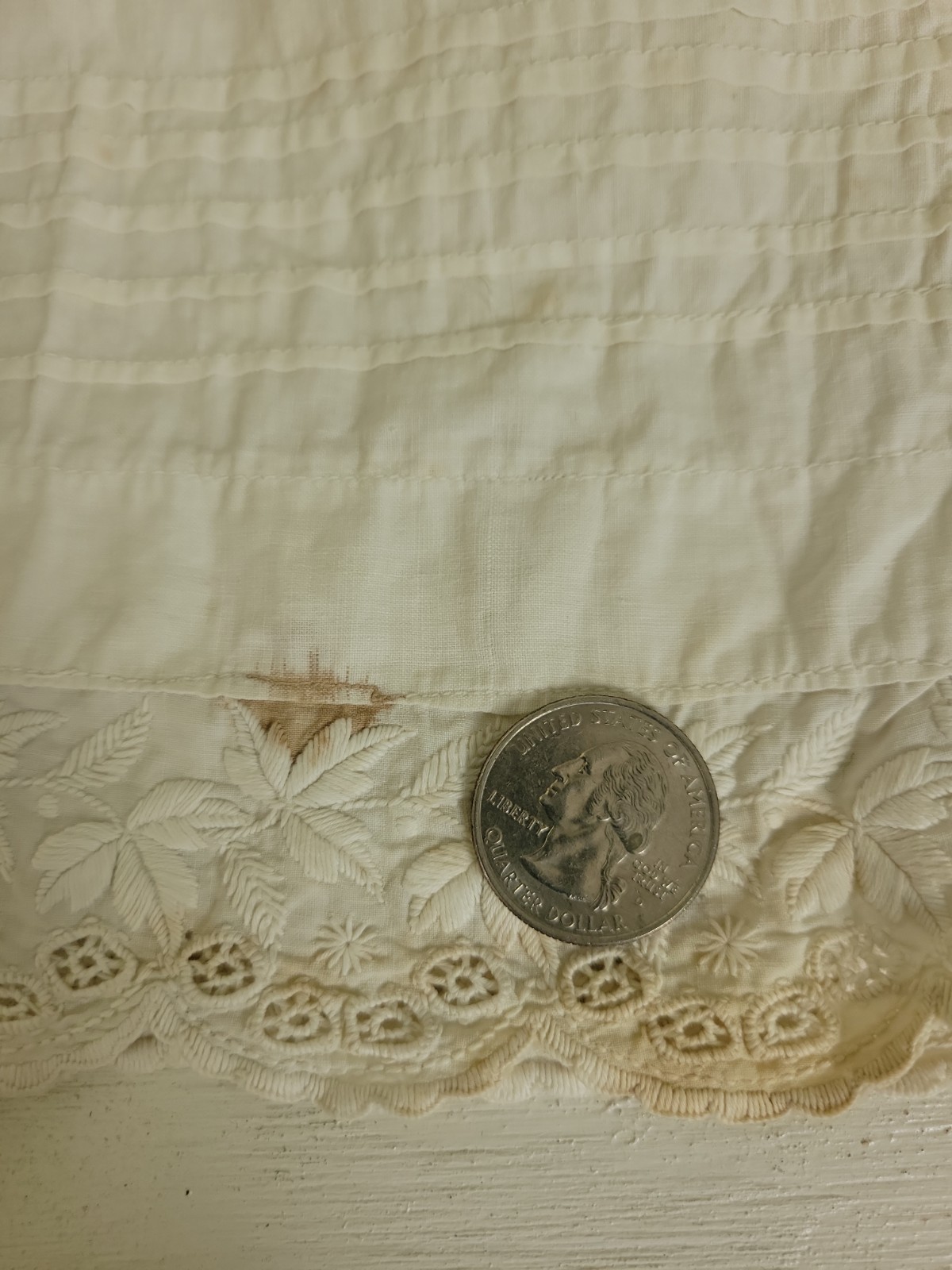 Vintage Antique Tiered Cotton Muslin Slip Skirt Pin Tucks Embroidered Lace