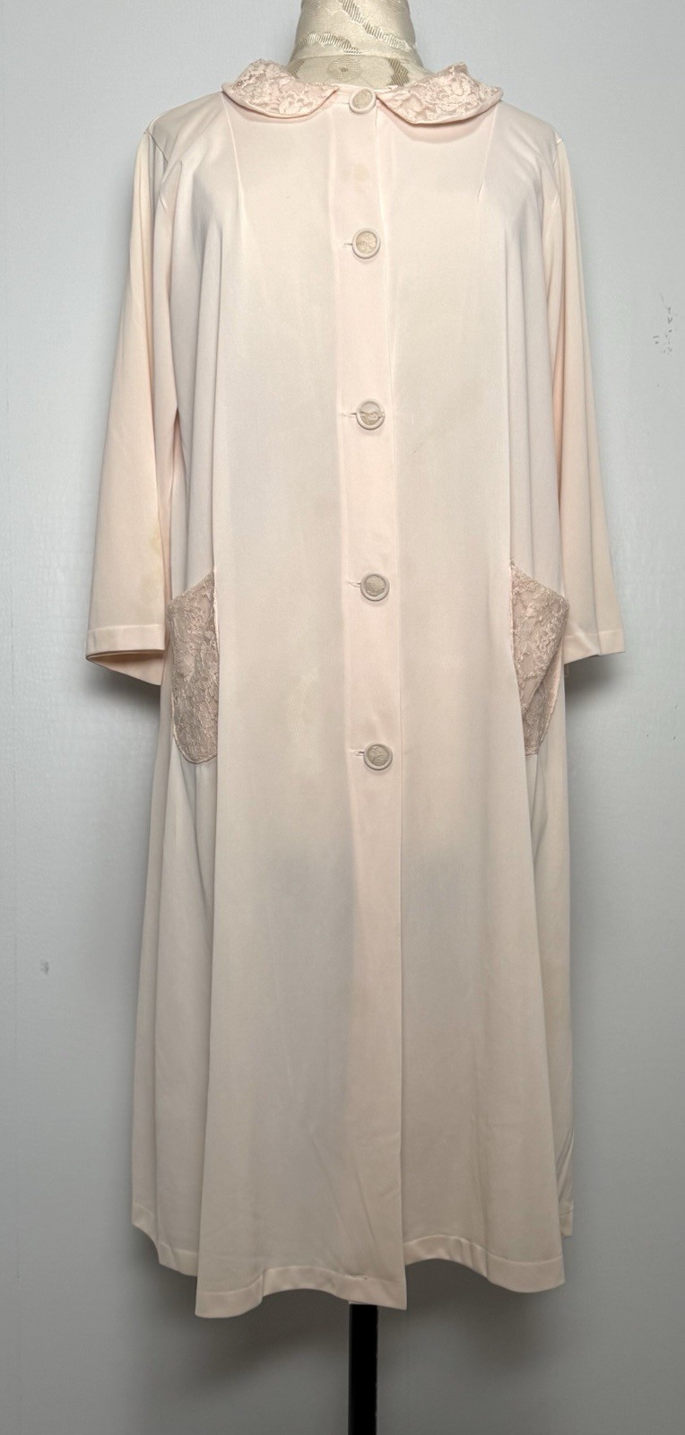 Vtg 40–50s Peach Lace Hostess Gown Dress Rayon Bed Jacket Nightgown