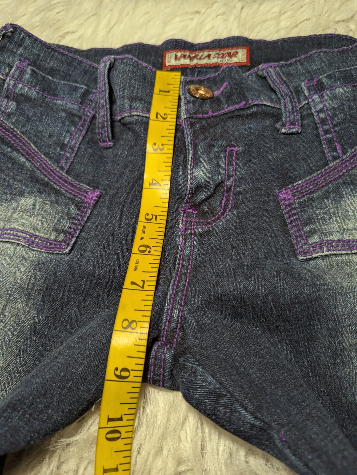VANILLA STAR Purple STITCHED Low Rise Blue Jeans COOL DENIM Junior’s 5 ALTERED