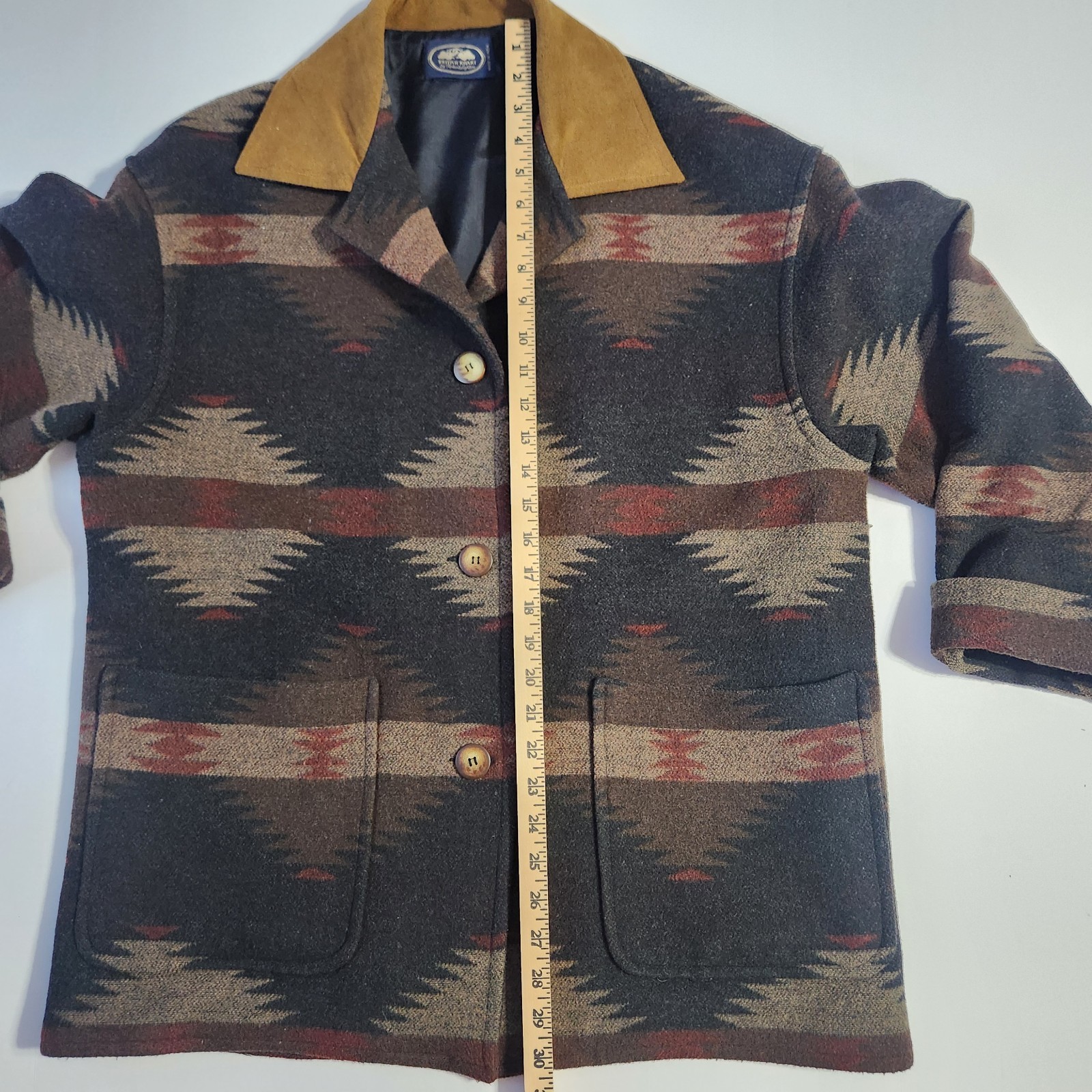 Vintage British Khaki By Robert Lighton Women’s Aztec Wool Blend Jacket Sz Small