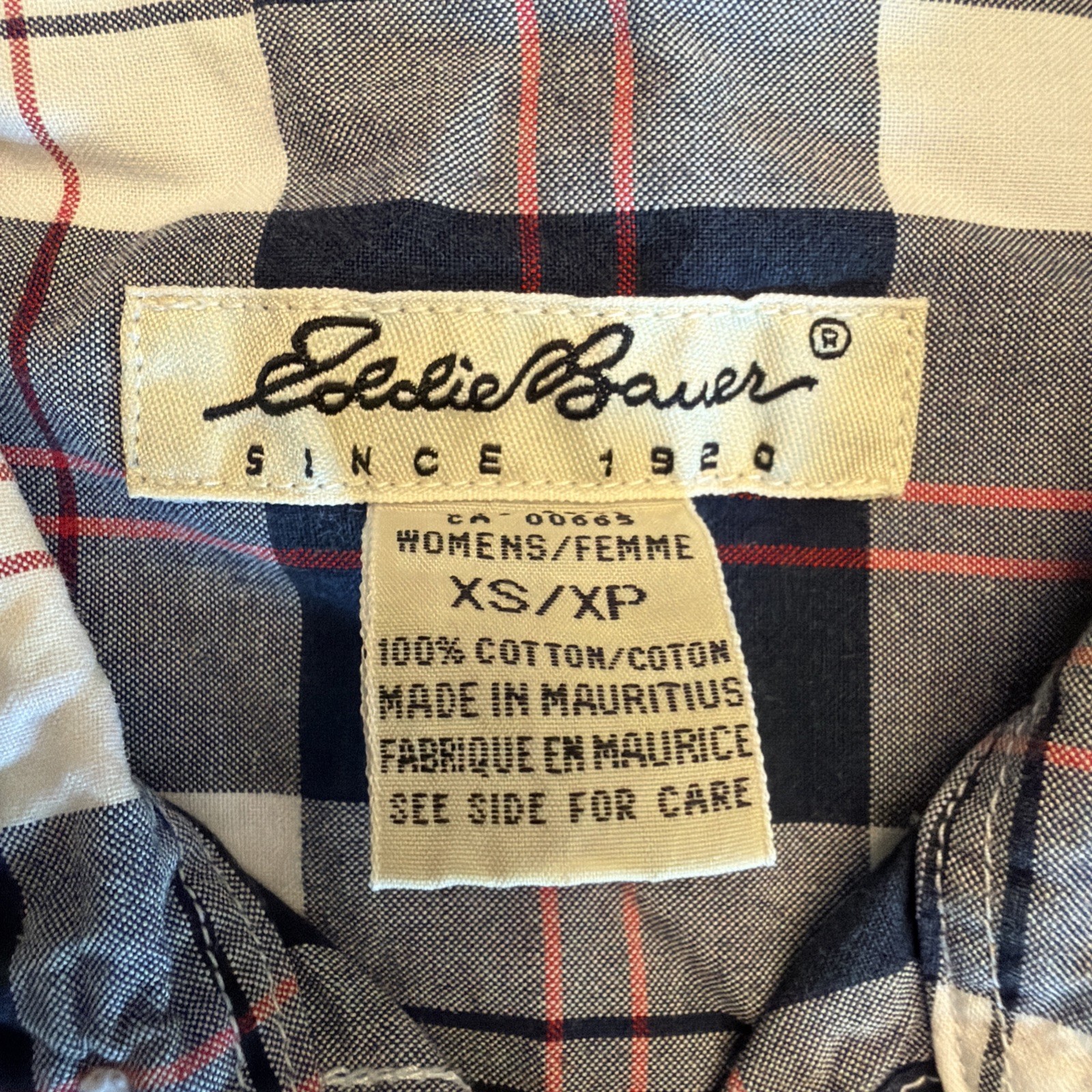 Vintage Women’s Eddie Bauer Button Plaid Shirts- Red White & Blue XS/XP Lot Of 2