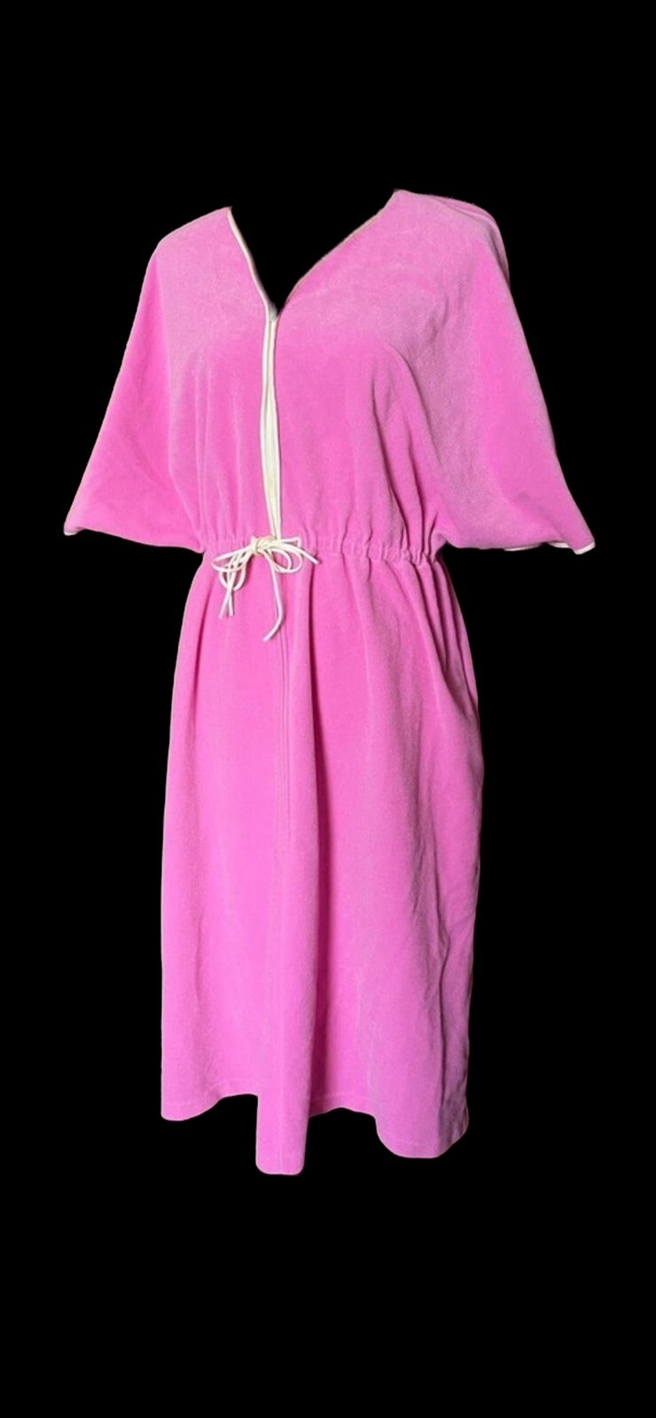 VTG 70s Pink Velour Cape Sleeve Dressing Gown House Coat Glam Vanity Fair Sz M