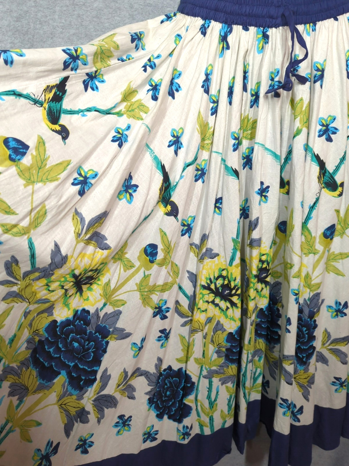 Vtg Jackpot Maxi Full Skirt Free Size Birds Flowers Festival Swing Country Boho