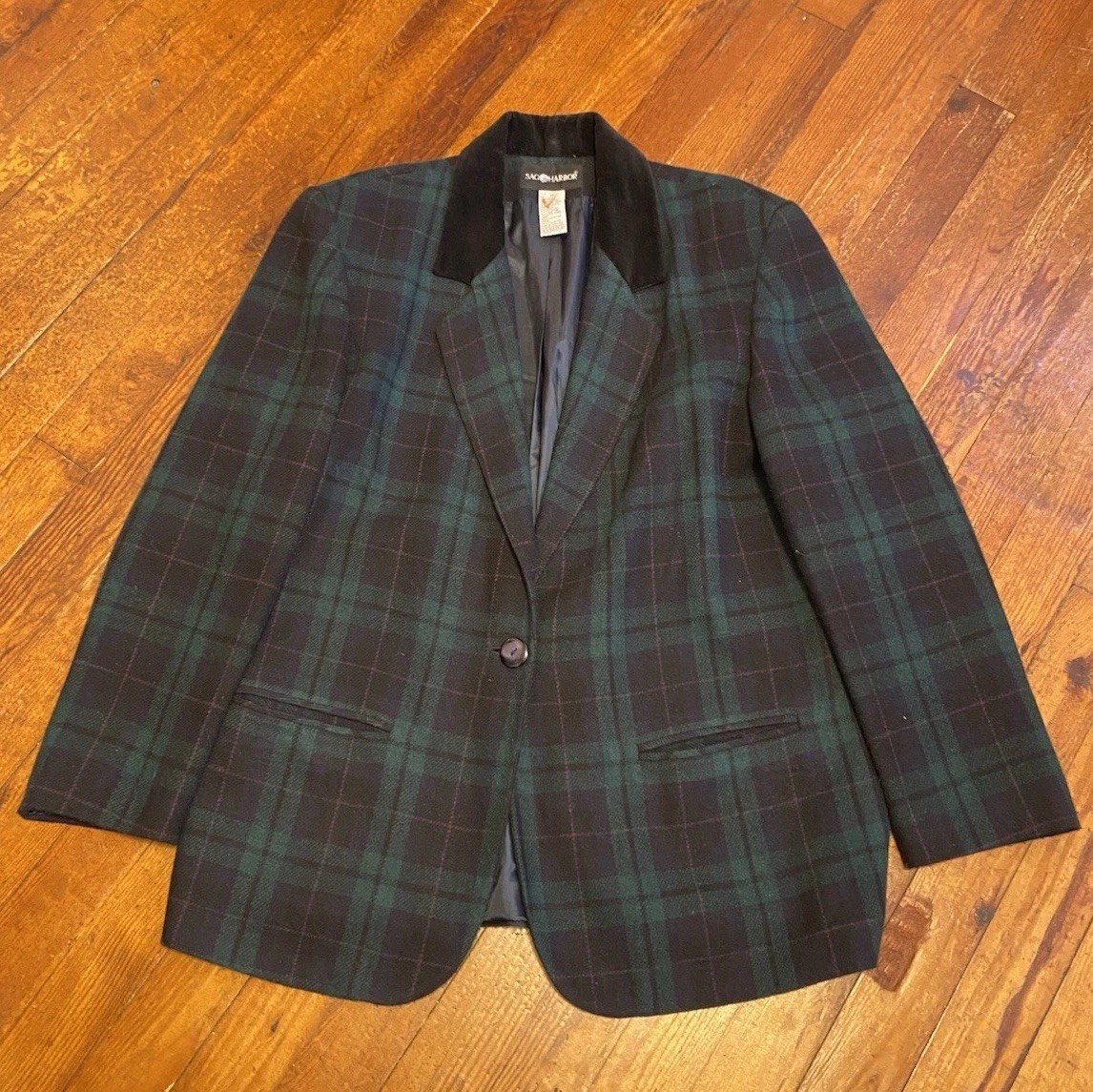 VTG 80’S SAG HARBOR Blue Green Wool Blend PLAID BLAZER SHORTS Belt SET SZ 12