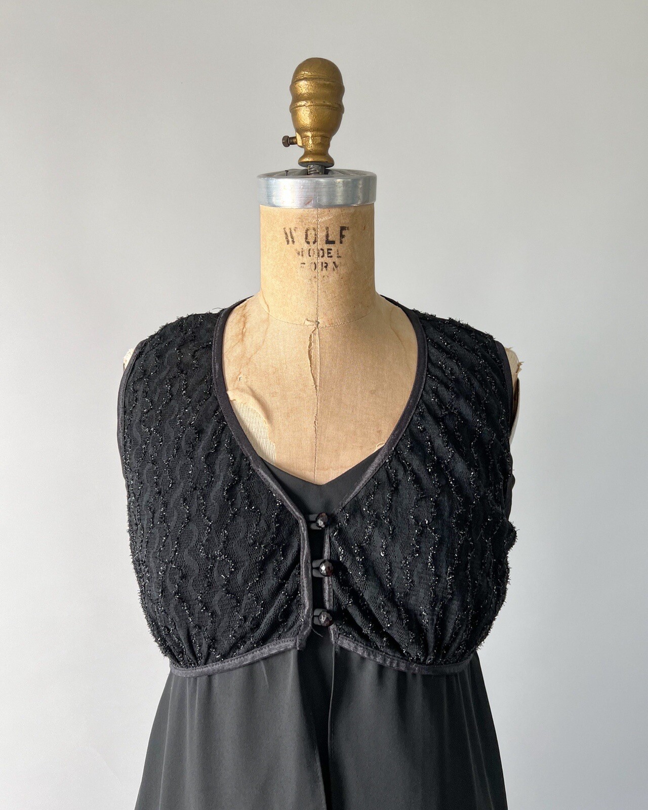 Vintage 1990s Black Chiffon Lace Babydoll Mini Slip Dress Sheer Overlay Sz M