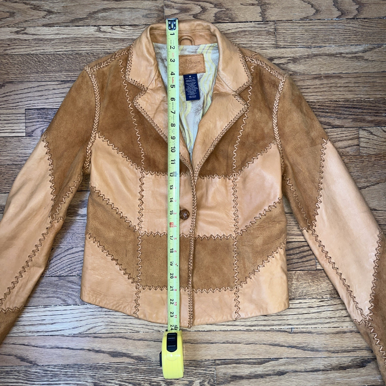 Earl Jeans VTG. Whip Stitch Leather Jacket Women Sz. M Rustic Tan Boho Festival