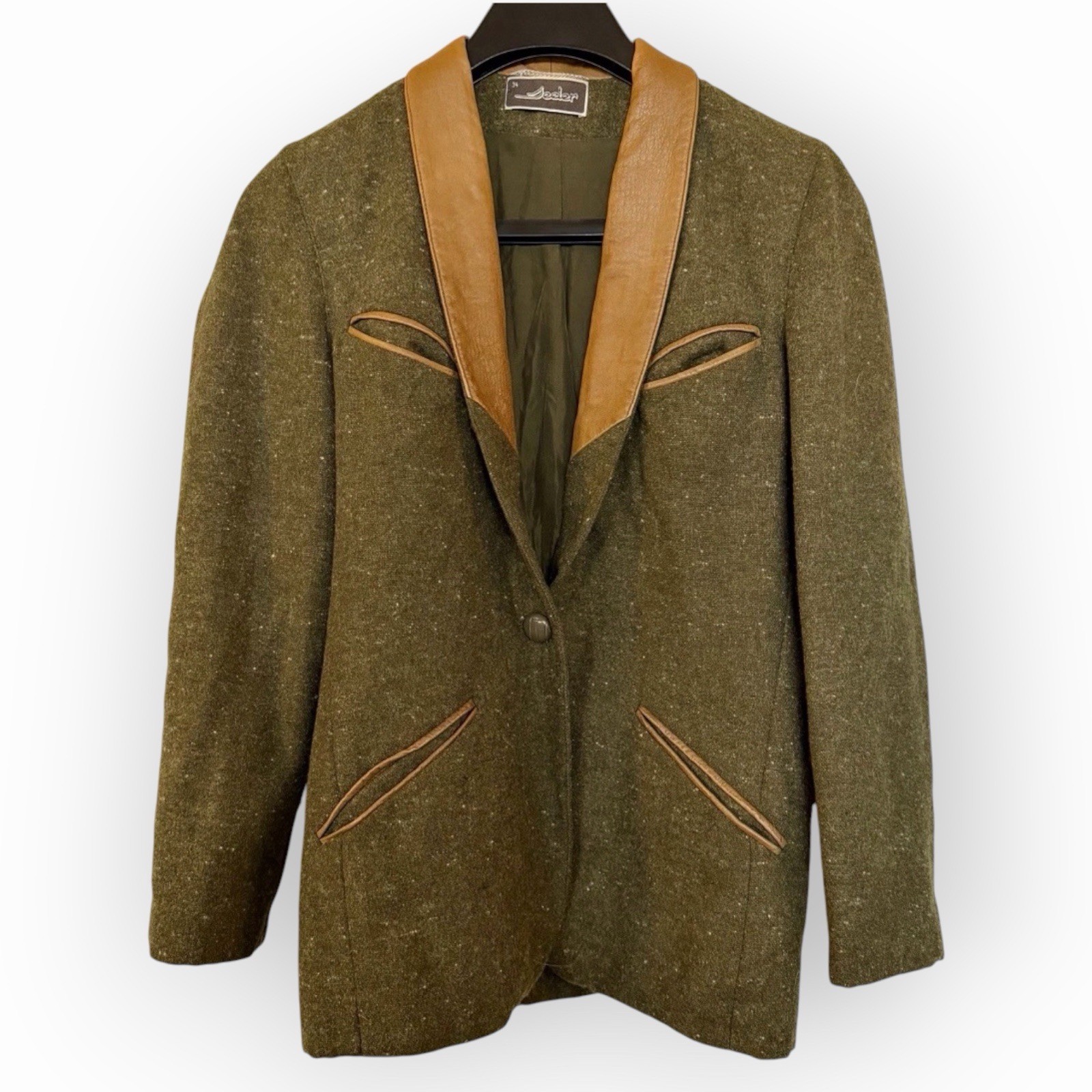 Vintage SEELER West Germany Wool Jacket Nappa Leather Field Coat Trachten Blazer