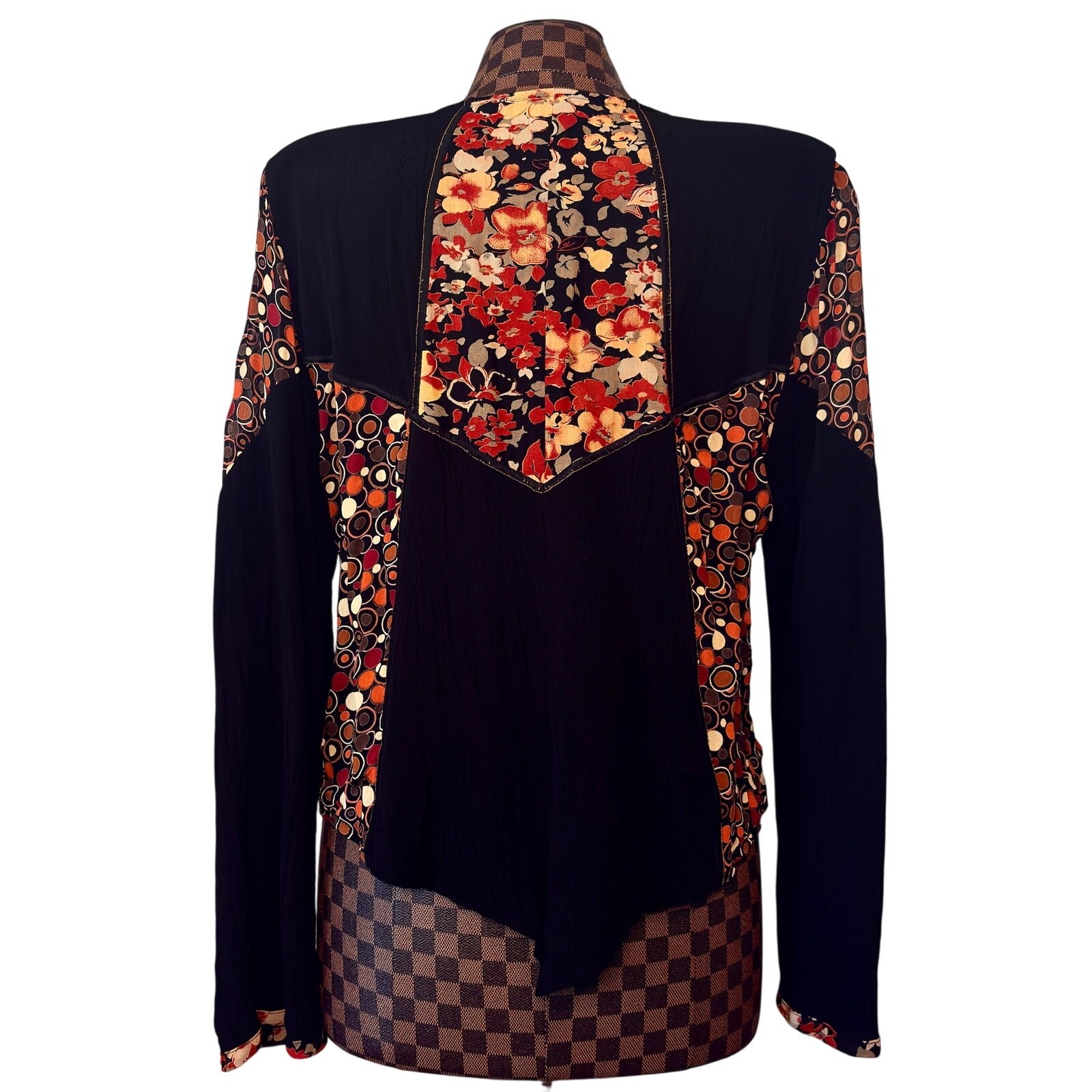 Vtg Asymmetrical Blouse Size Large Patchwork Floral Polka Dot Boho Avant Garde