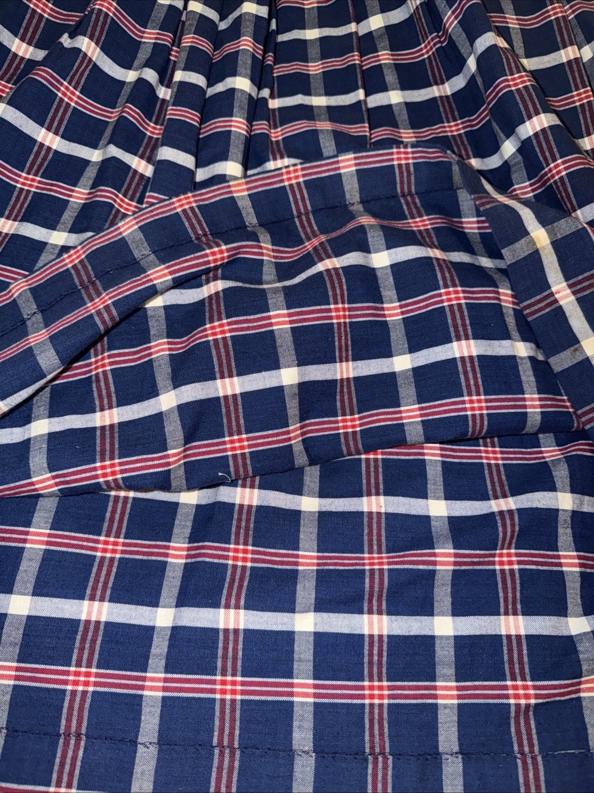 Vintage Women Plaid Skirt Sz 8 10 Red White Blue PleatsPockets Midi Prairie USA
