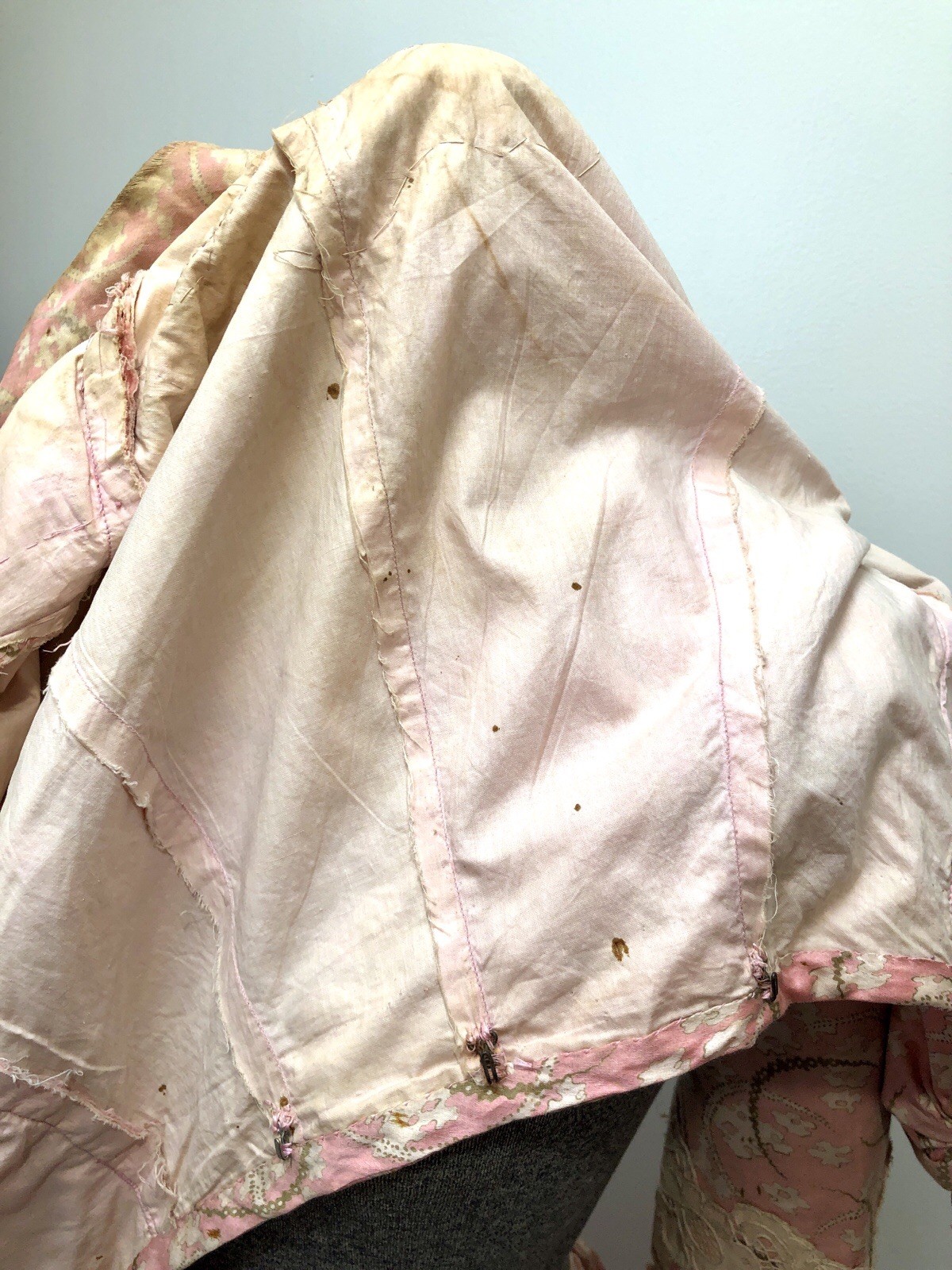 Antique VICTORIAN 1900s GIBSON GIRL Pink Paisley TRAINED GUIPURE LACE 2Pc GOWN
