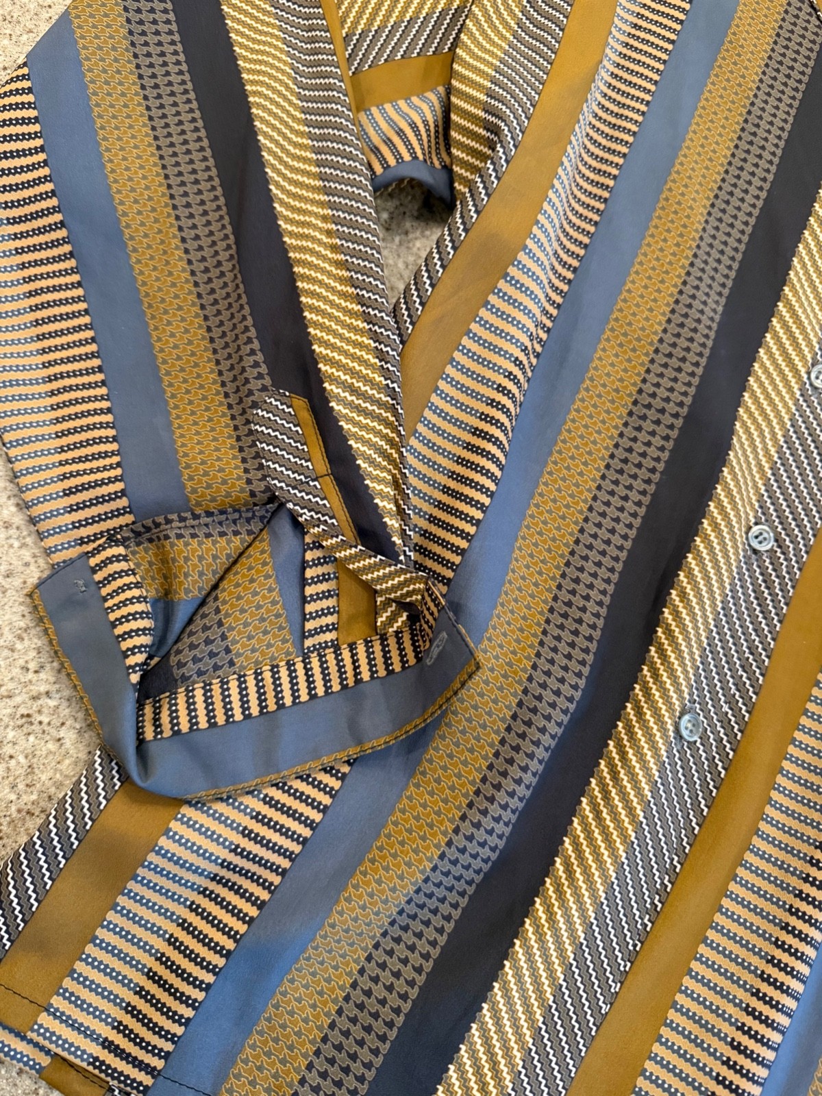 JAEGER London UK Vintage ’70s Chic Gold Striped Long Sleeve Blouse Sz 38 (M)
