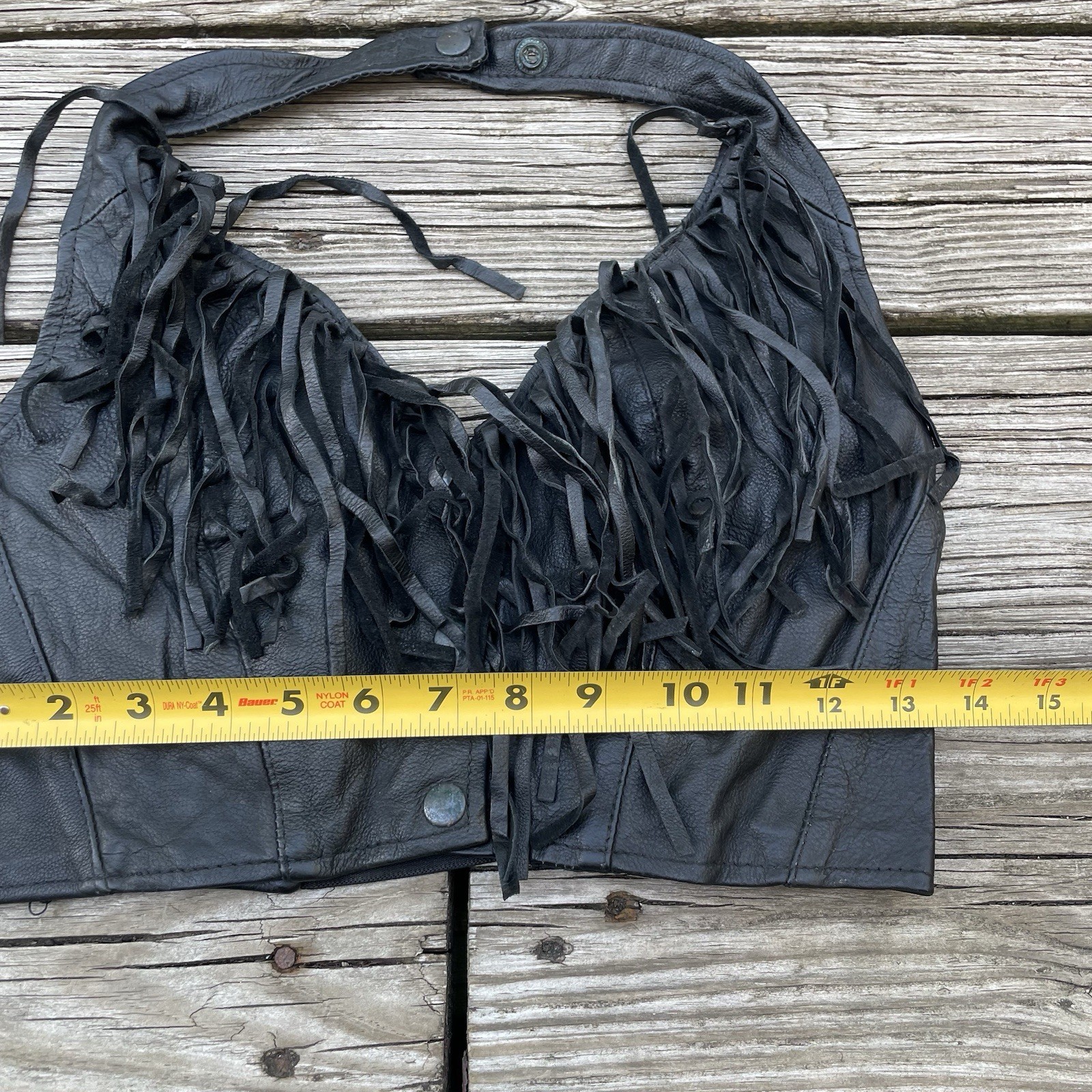 Vtg Y2K Leather Biker Fetish Crop Vest Tank Top Fringe Bra Glam Rock Shirt S