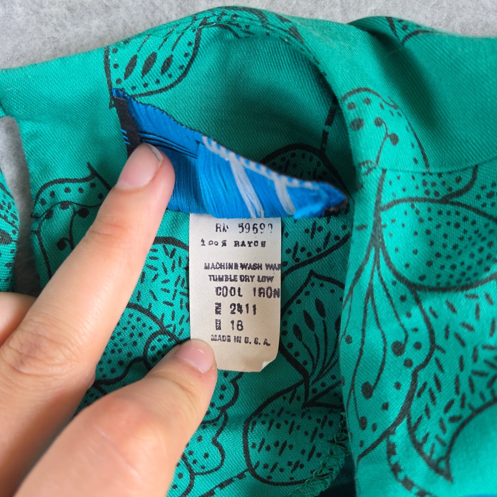 RGY Vintage Floral Midi Dress Womens Medium Teal Green Elastic Waist 80s Retro