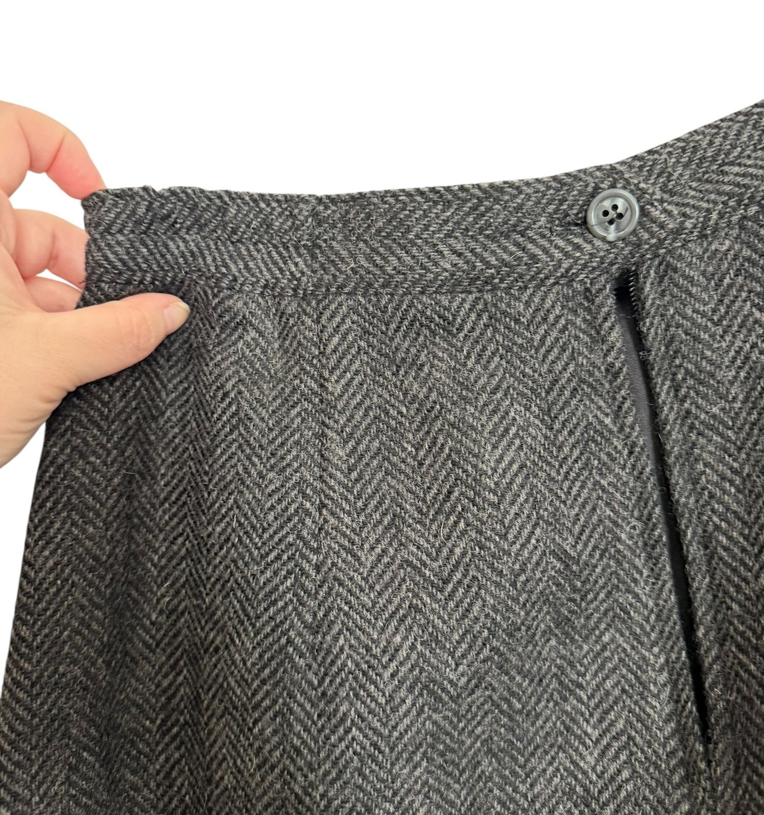 Vintage Barclay Square Gray Herringbone Wool Blend Skirt Suit Set 12 Academia