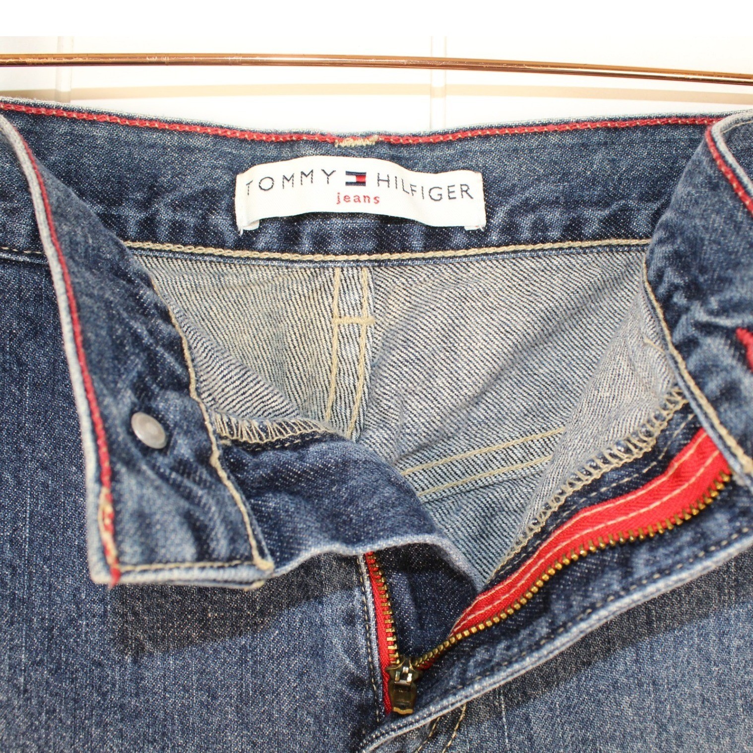 Tommy Hilfiger Jeans VTG Cotton Knee Length Denim Carpenter Style Skirt SZ 8