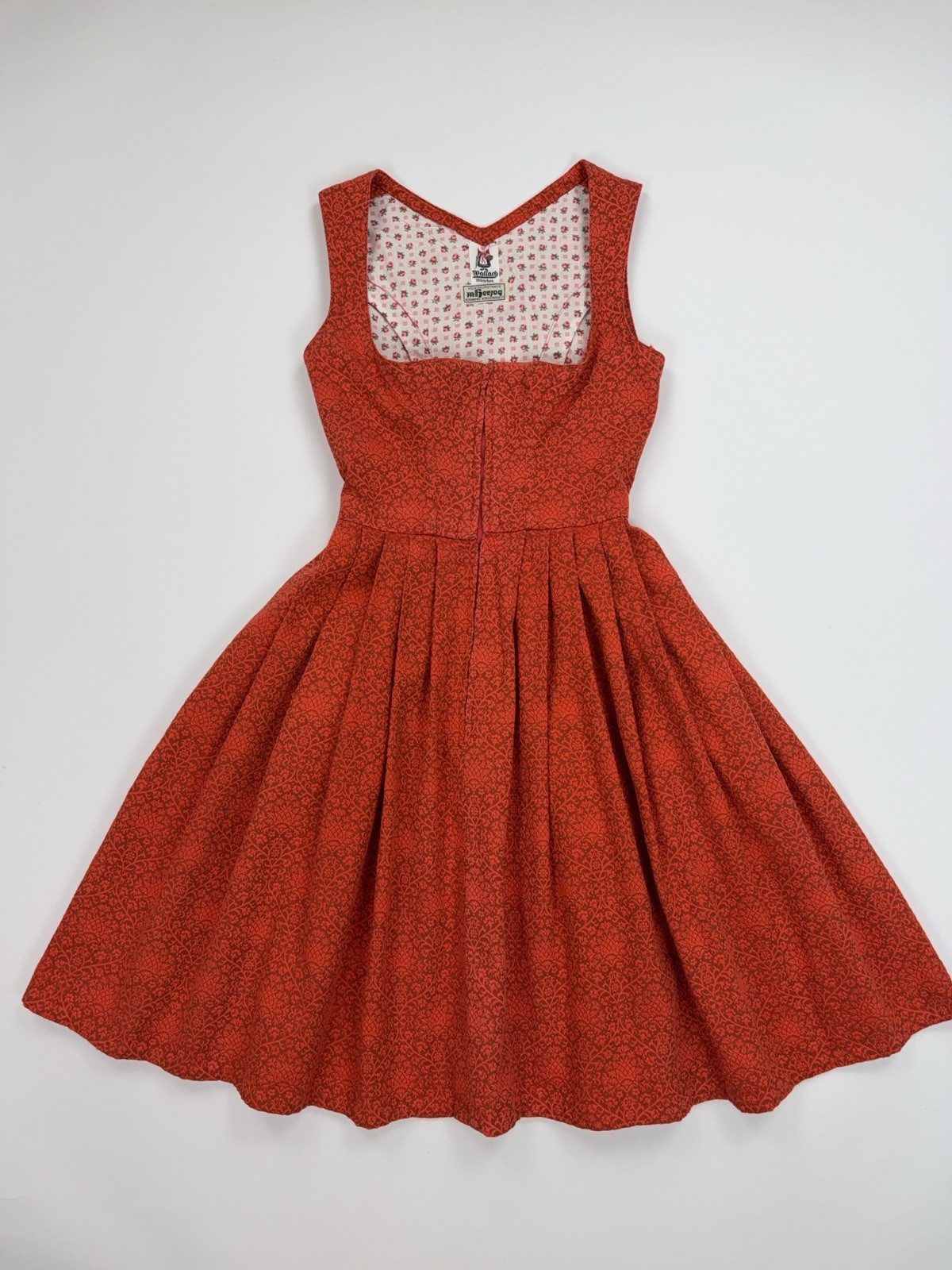 Wallach Volkskunfthaus Munchen Antique Dress German Red Hand Made Dirndl XS