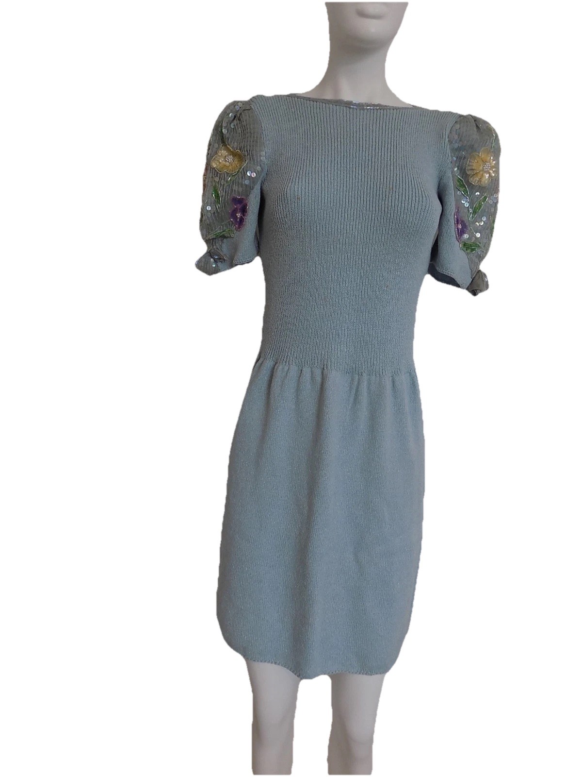 Vintage Don Sayres for Wellmore knit dress sequin sleeves wool blend size 6