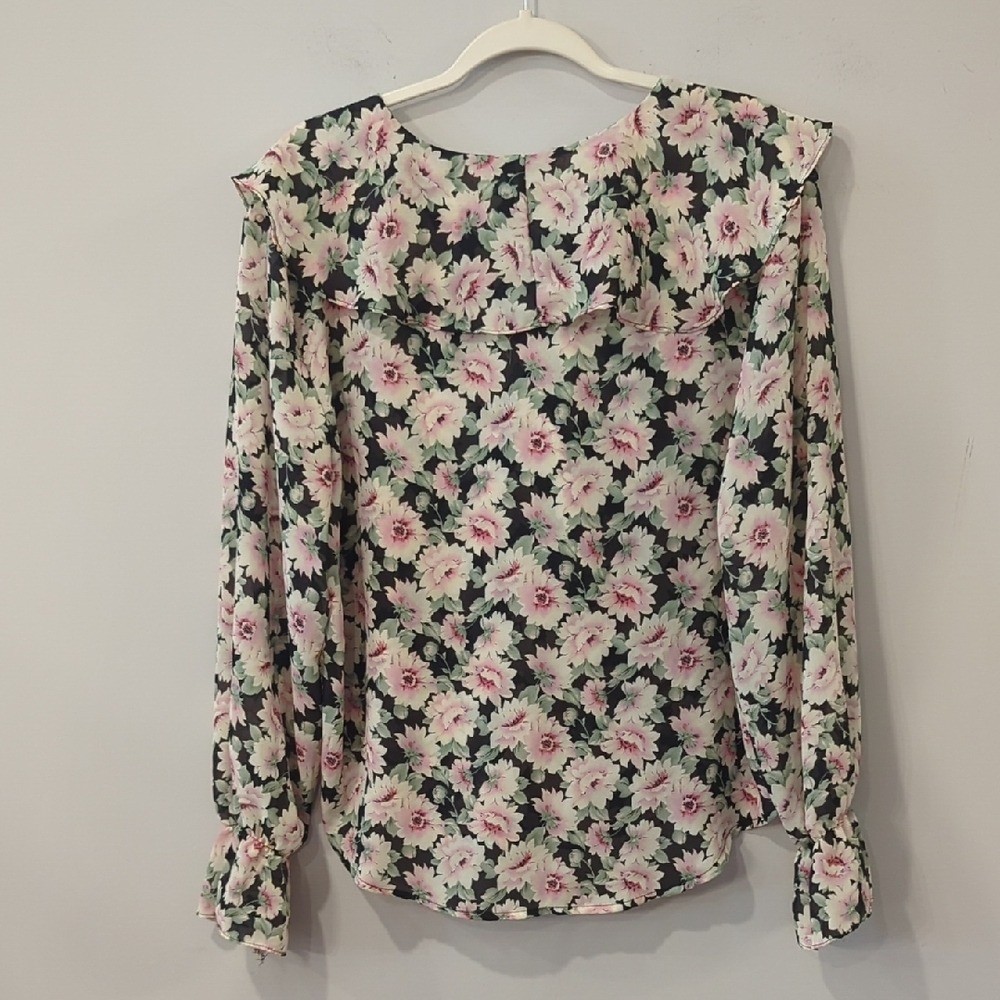 Vintage Floral Blouse Ruffles Long Sleeve size L Made in USA