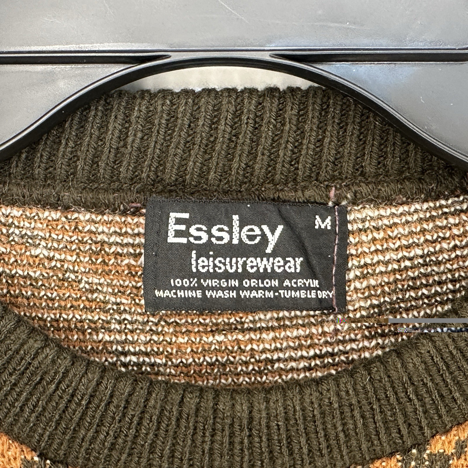 Vintage Essley leisurewear Argyle Crewneck Pullover Sweater Medium Brown