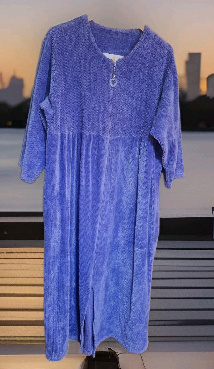 Stan Herman Vintage Purple Chenille Long Robe House Coat Full Zip Large W831