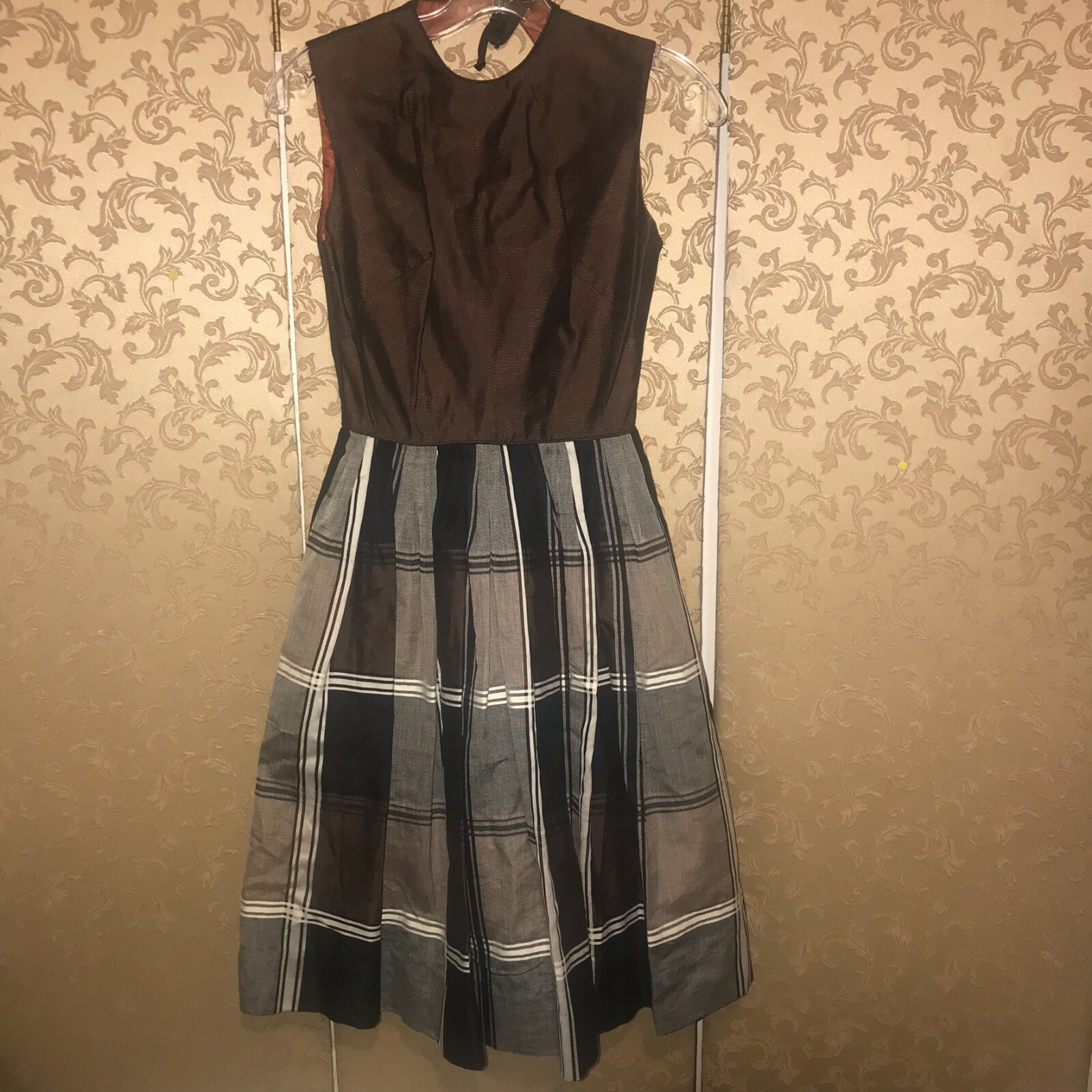Vintage Brown Multi-Color Plaid 1950s Dress 0