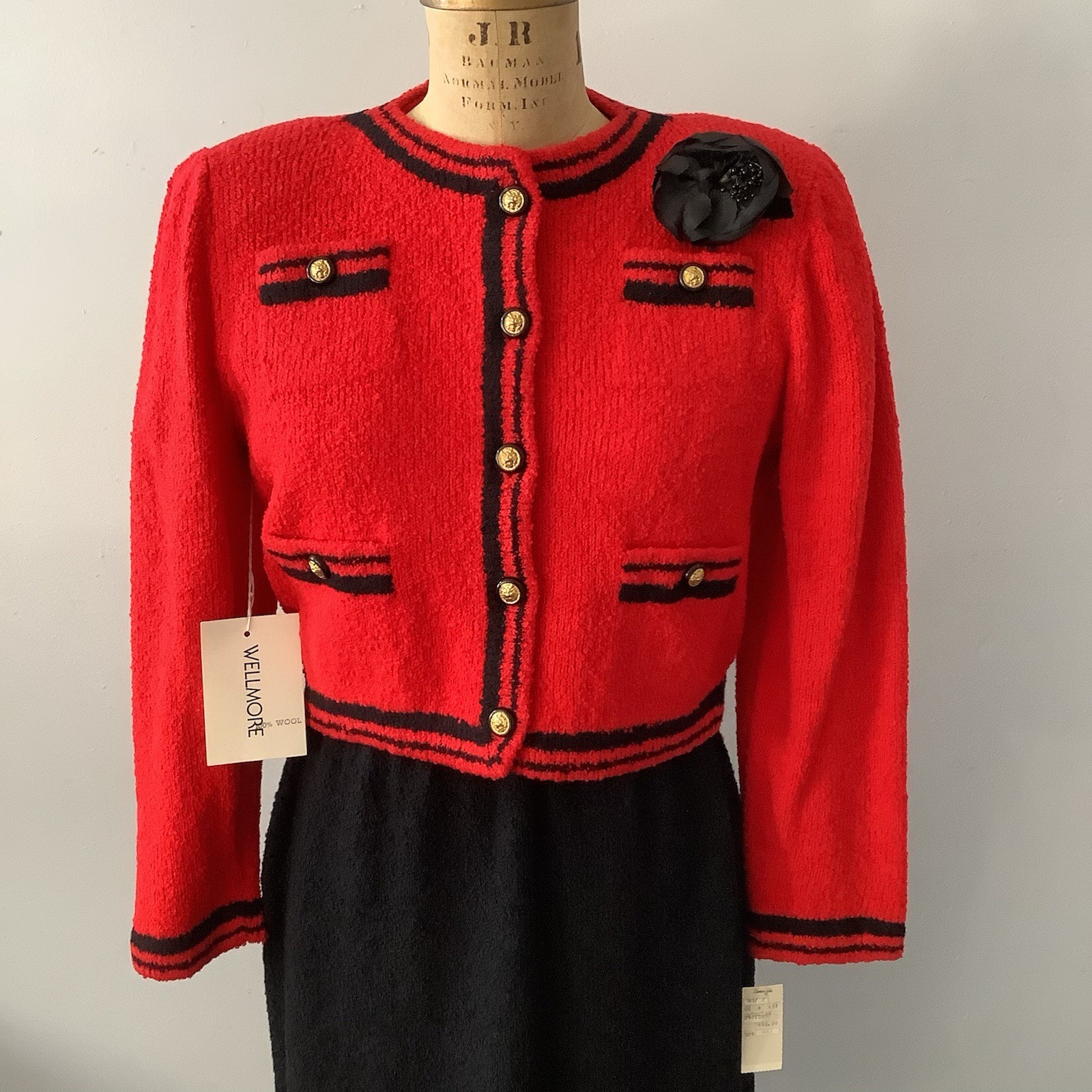 VTG 1980’s Pat Sandler for Wellmore Red BLK. Knit 2pc Dress SZ. 8 MINT Orig. 440