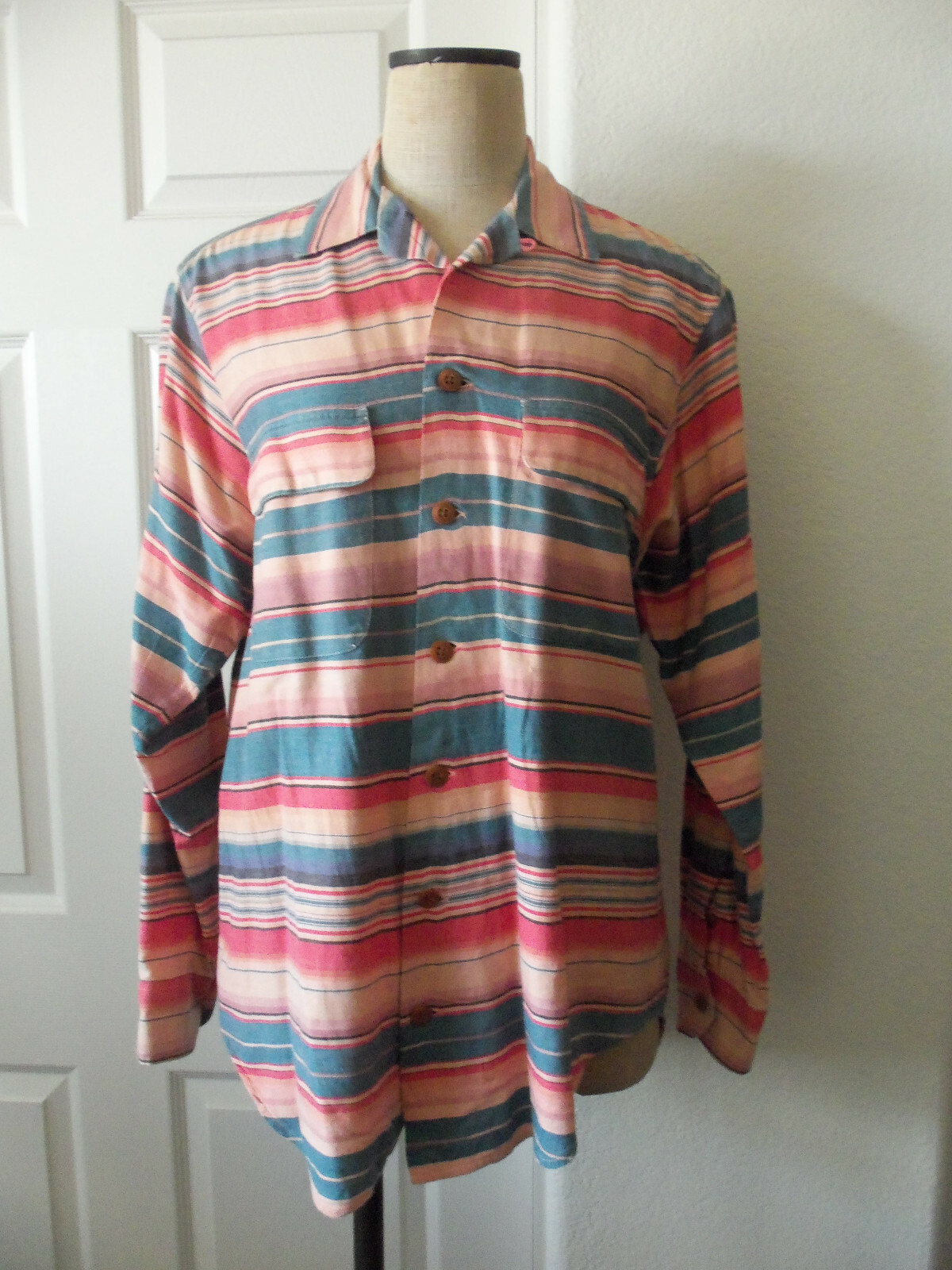 Vintage Ralph Lauren Country Multicolor Stripe 100% Cotton Long Sleeve Shirt – L