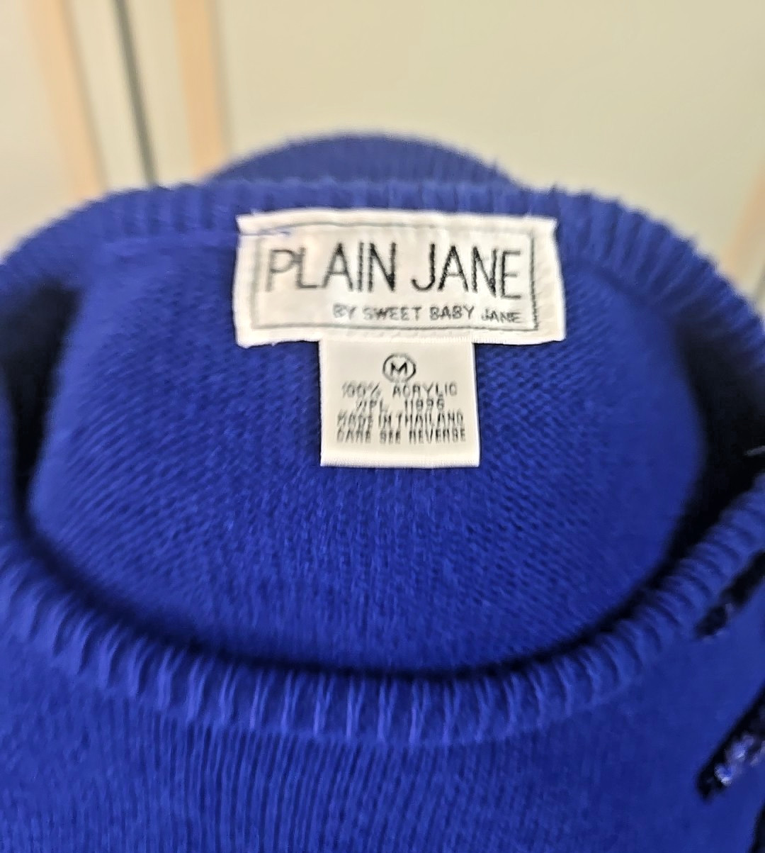 Vintage 80s Blue Sweater Dress by Plain Jane~ Knee-Length, Sequin Details, M